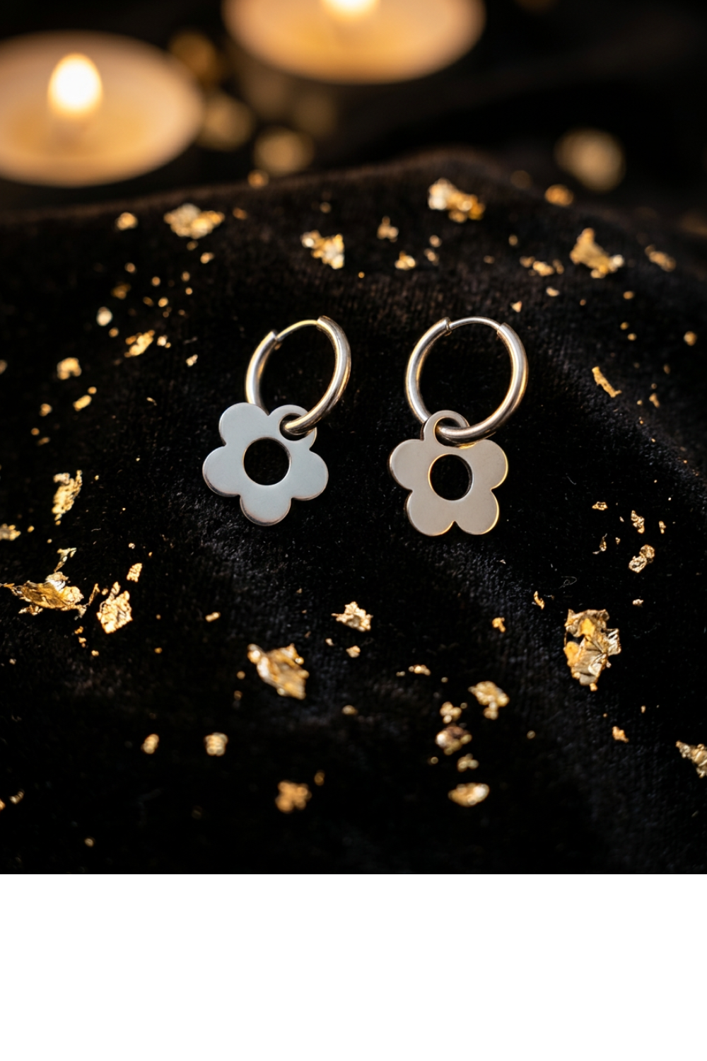 Silver stainless steel clover hoop earrings