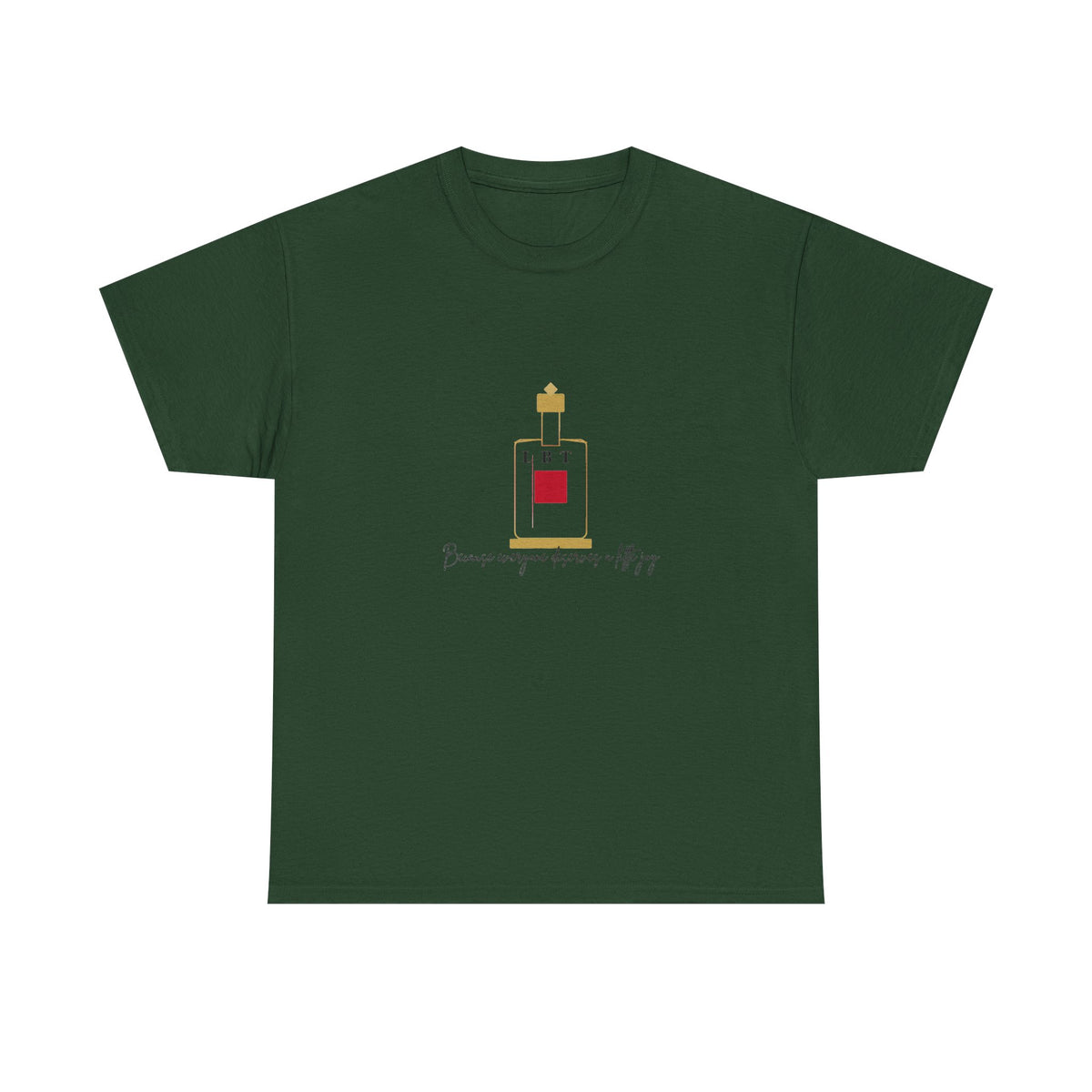 T-Shirt — LBT Perfume Bottle Graphic Tee with "Become someone everyone's #1" Script