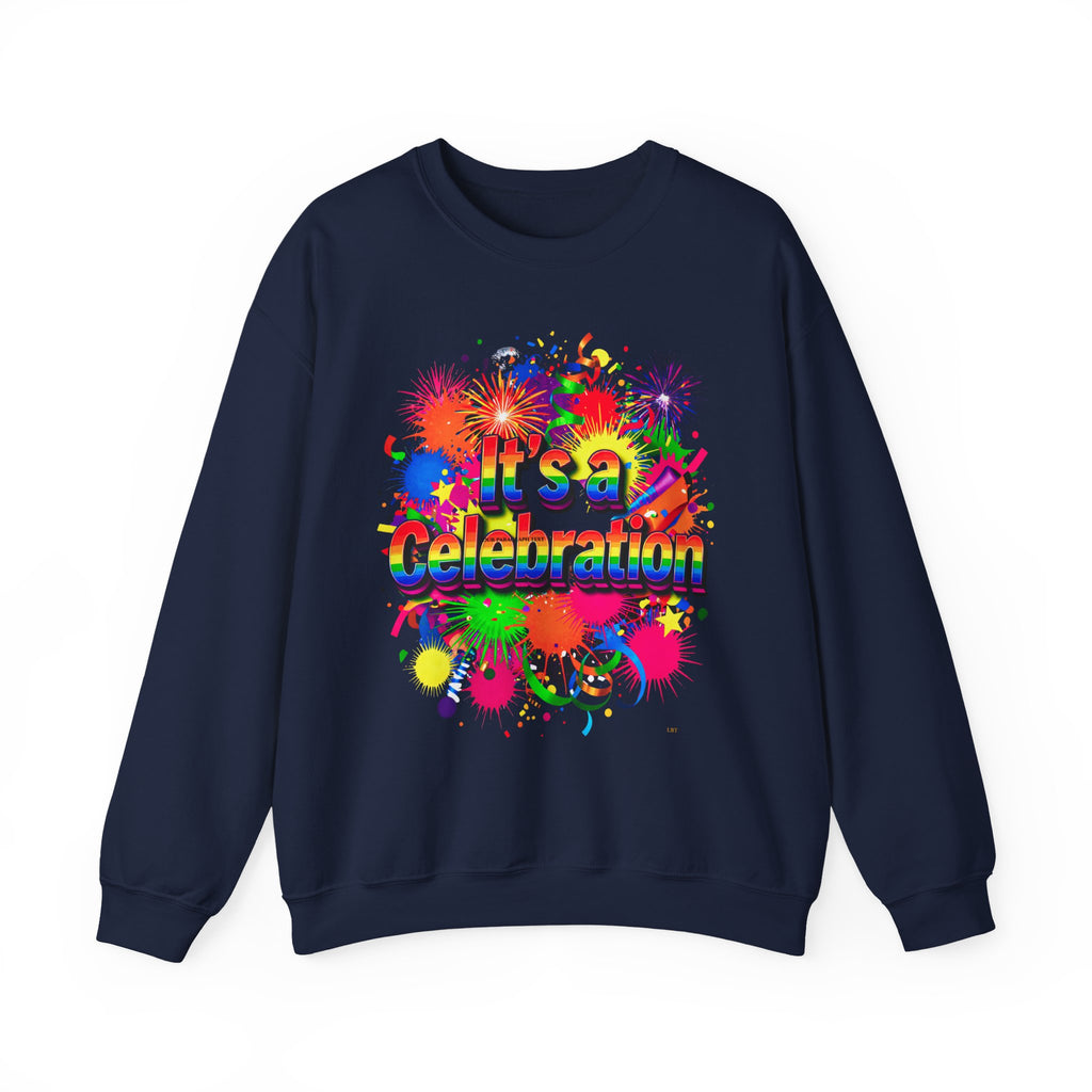 Celebration Crewneck Sweatshirt — "It's a Celebration" Colorful Party Graphic