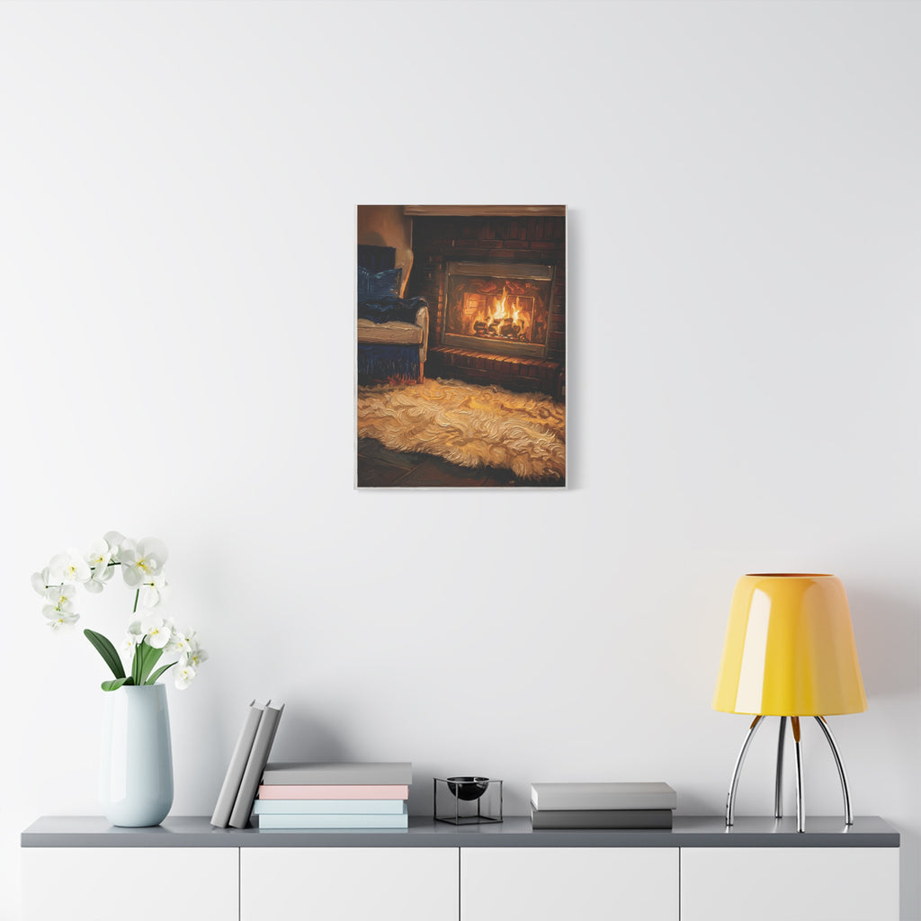Cozy Hearth – Fireside Interior Stretched Canvas Wall Art