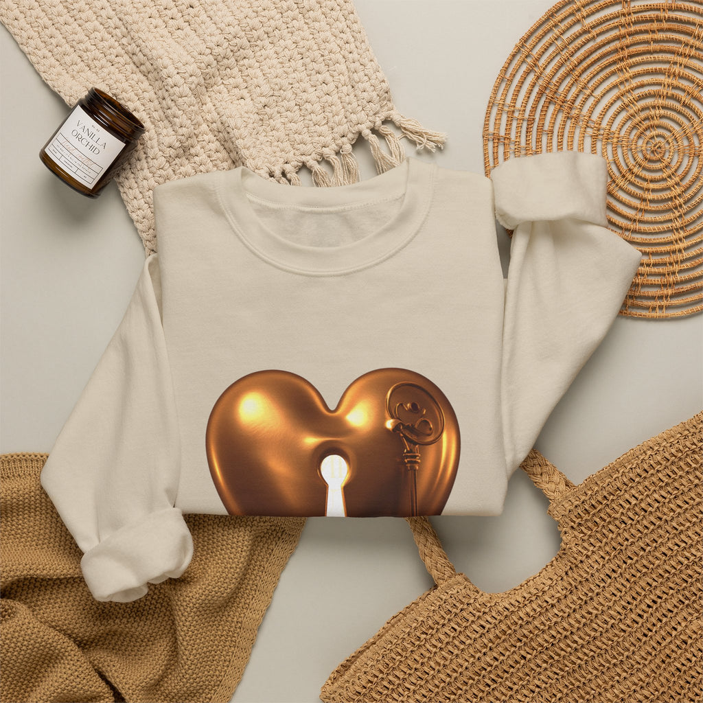 Heart Keyhole Sweatshirt — "Unlock What Matters" Cozy Crewneck