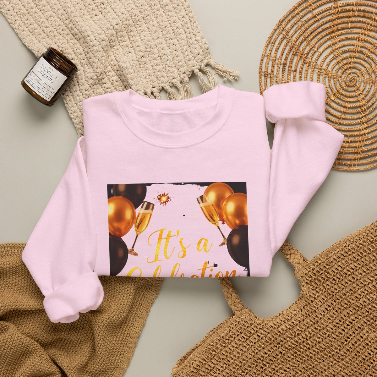Crewneck Sweatshirt — "It's a Celebration" Champagne & Balloons Party Design