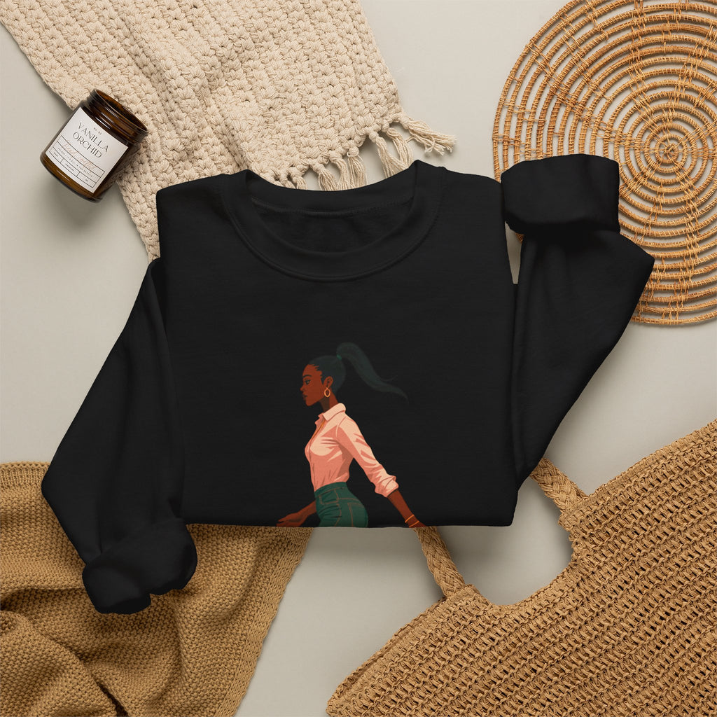 Crewneck Sweatshirt — Chic Walking Woman Graphic, Casual Everyday Pullover