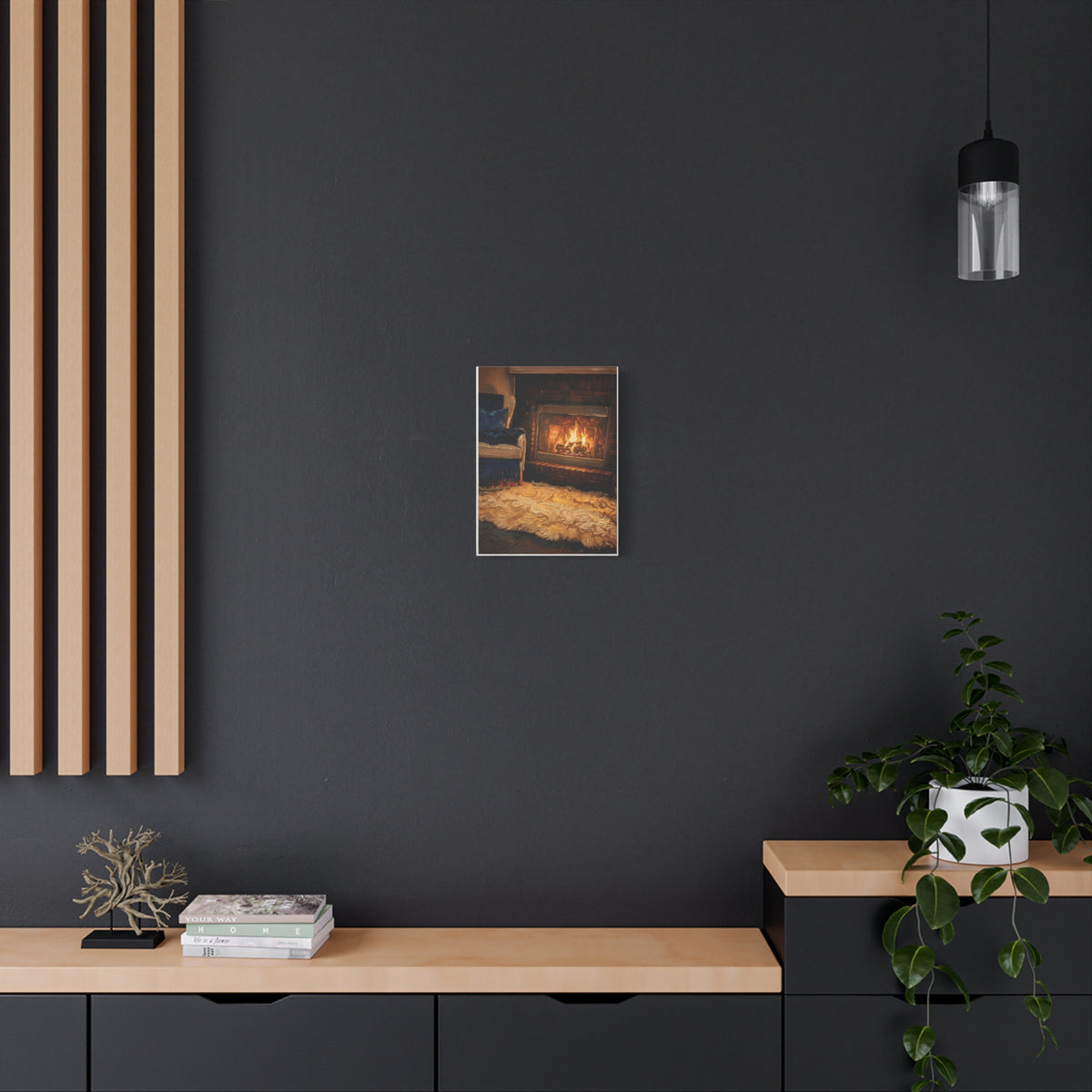 Cozy Hearth – Fireside Interior Stretched Canvas Wall Art