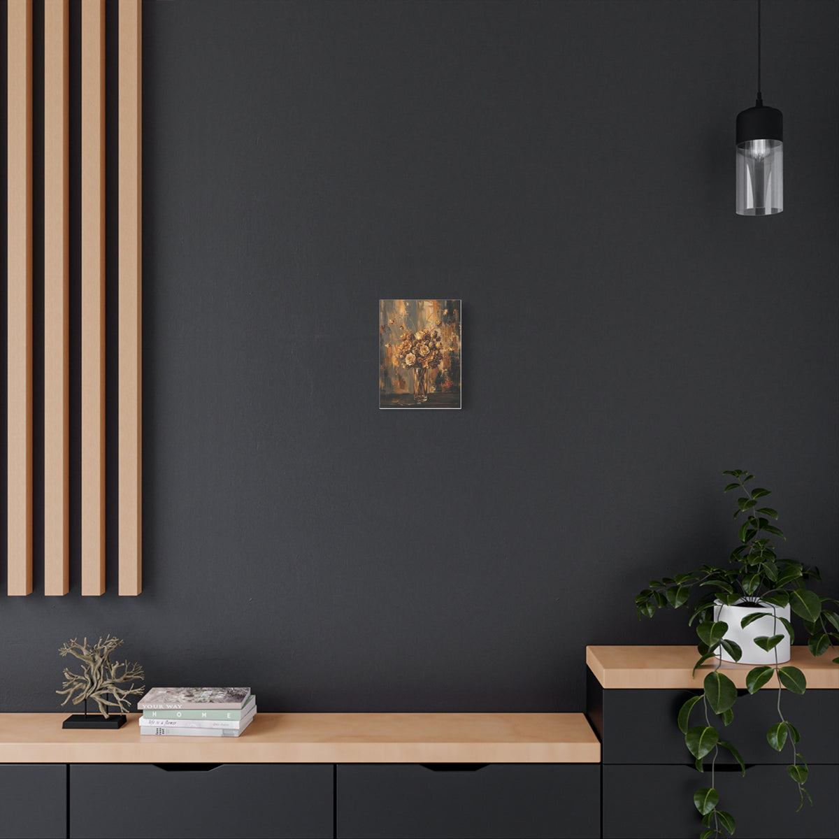 Amber Stillness – Dried Floral Stretched Canvas Wall Art