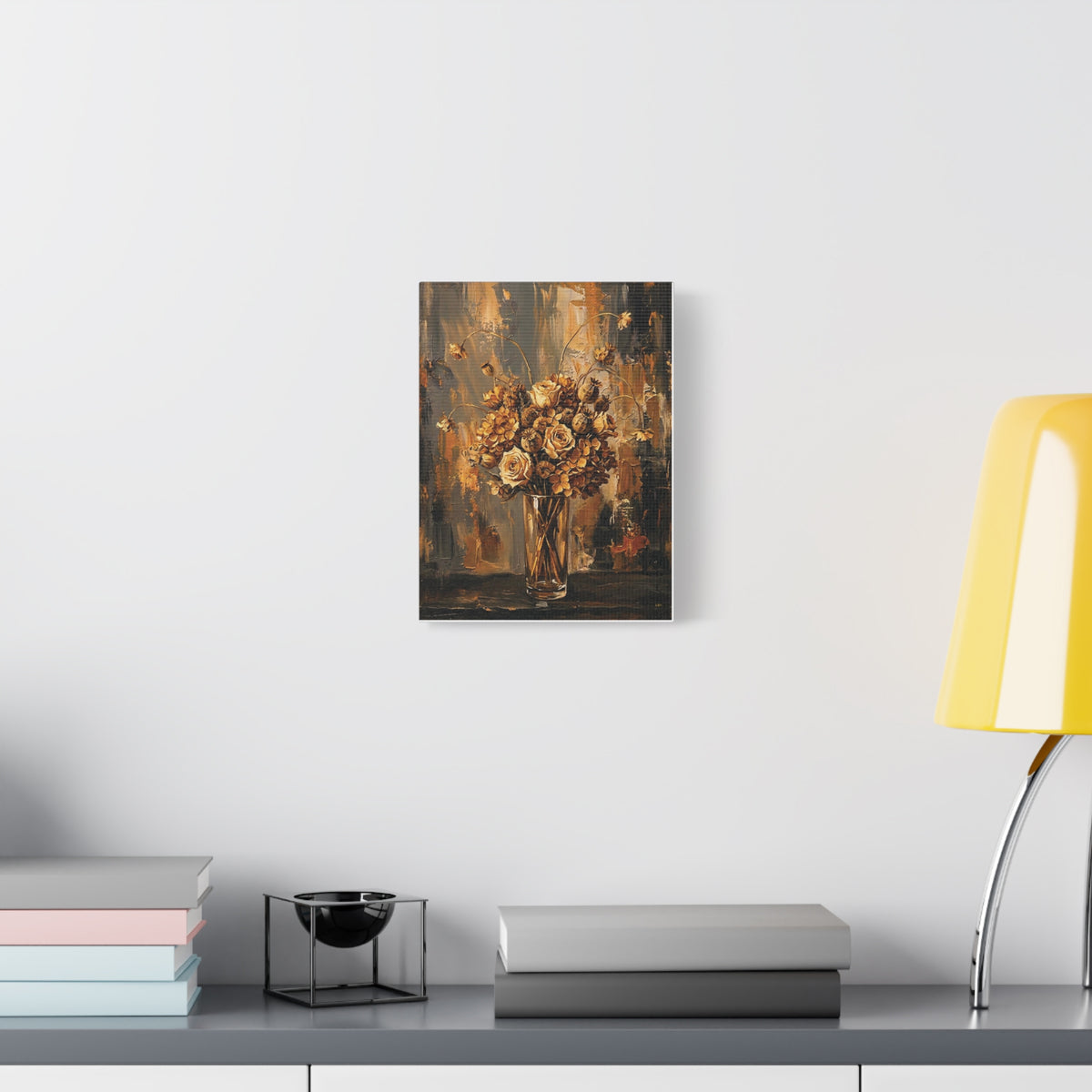 Amber Stillness – Dried Floral Stretched Canvas Wall Art