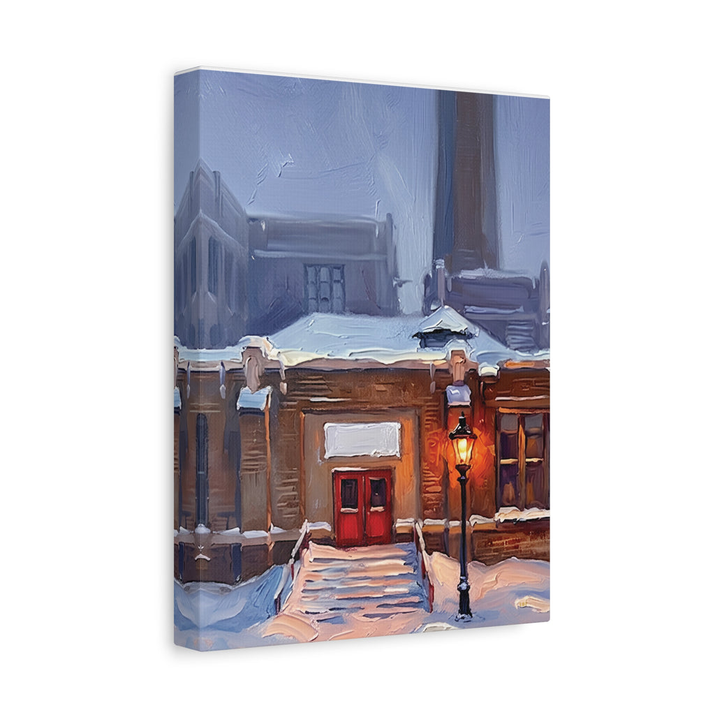 Winter Welcome – Red Door Architectural Stretched Canvas Wall Art