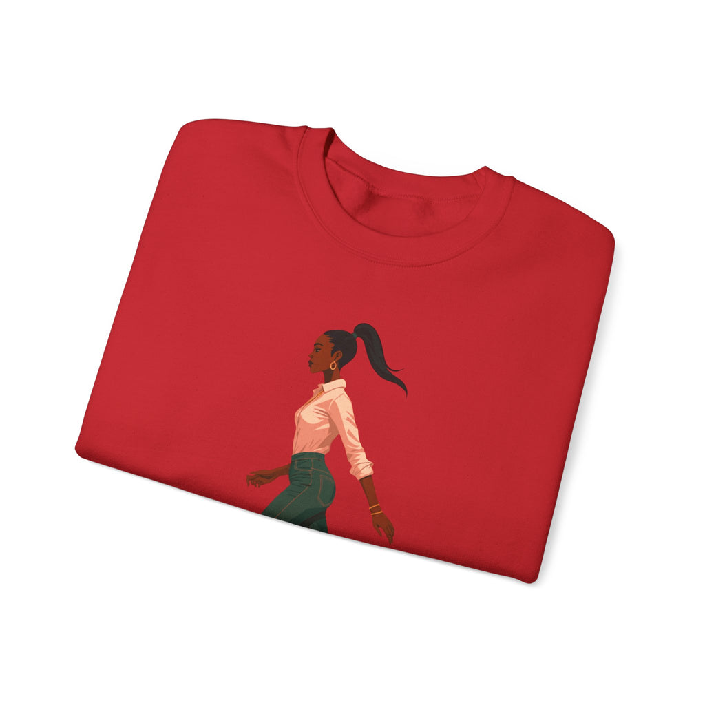 Crewneck Sweatshirt — Chic Walking Woman Graphic, Casual Everyday Pullover