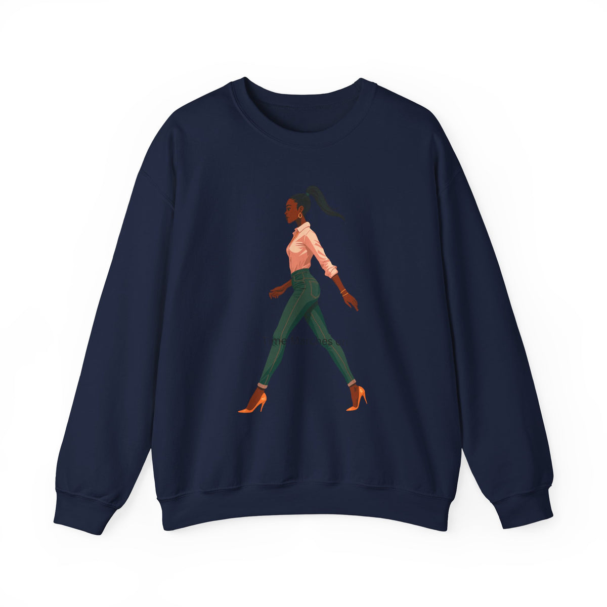 Crewneck Sweatshirt — Chic Walking Woman Graphic, Casual Everyday Pullover