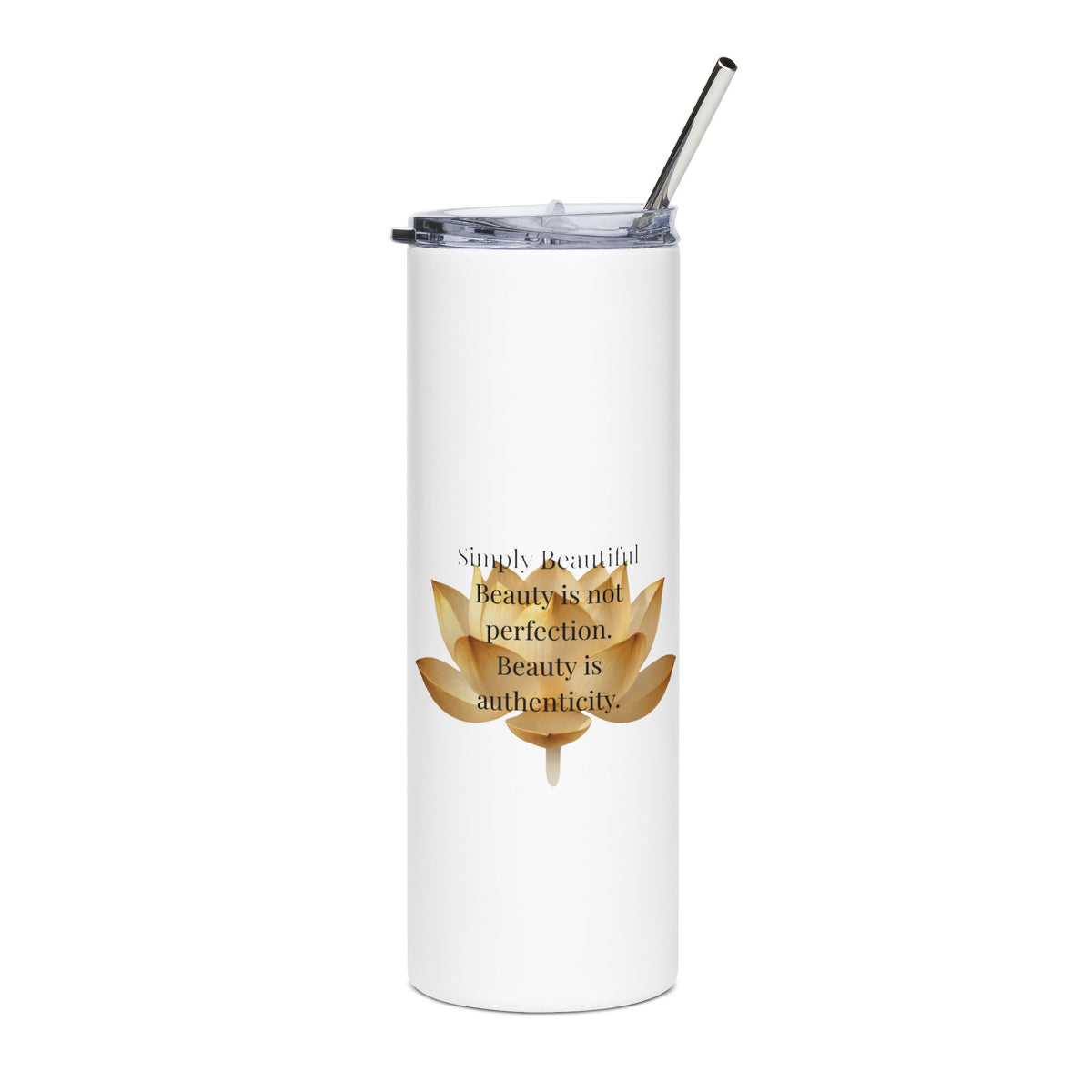 20oz Stainless Tumbler — Gold Lotus "Beauty is not perfection" Inspirational Travel Cup