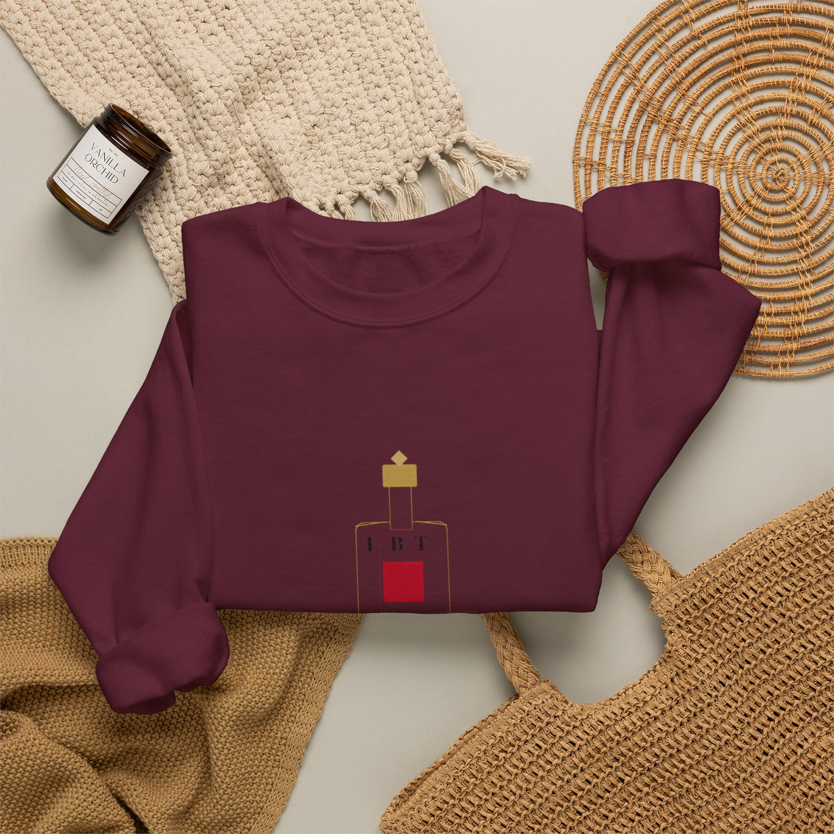 Crewneck Sweatshirt — Minimal Perfume Bottle Graphic with Subtle Script