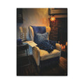 Fireside Retreat – Cozy Reading Nook Stretched Canvas Wall Art
