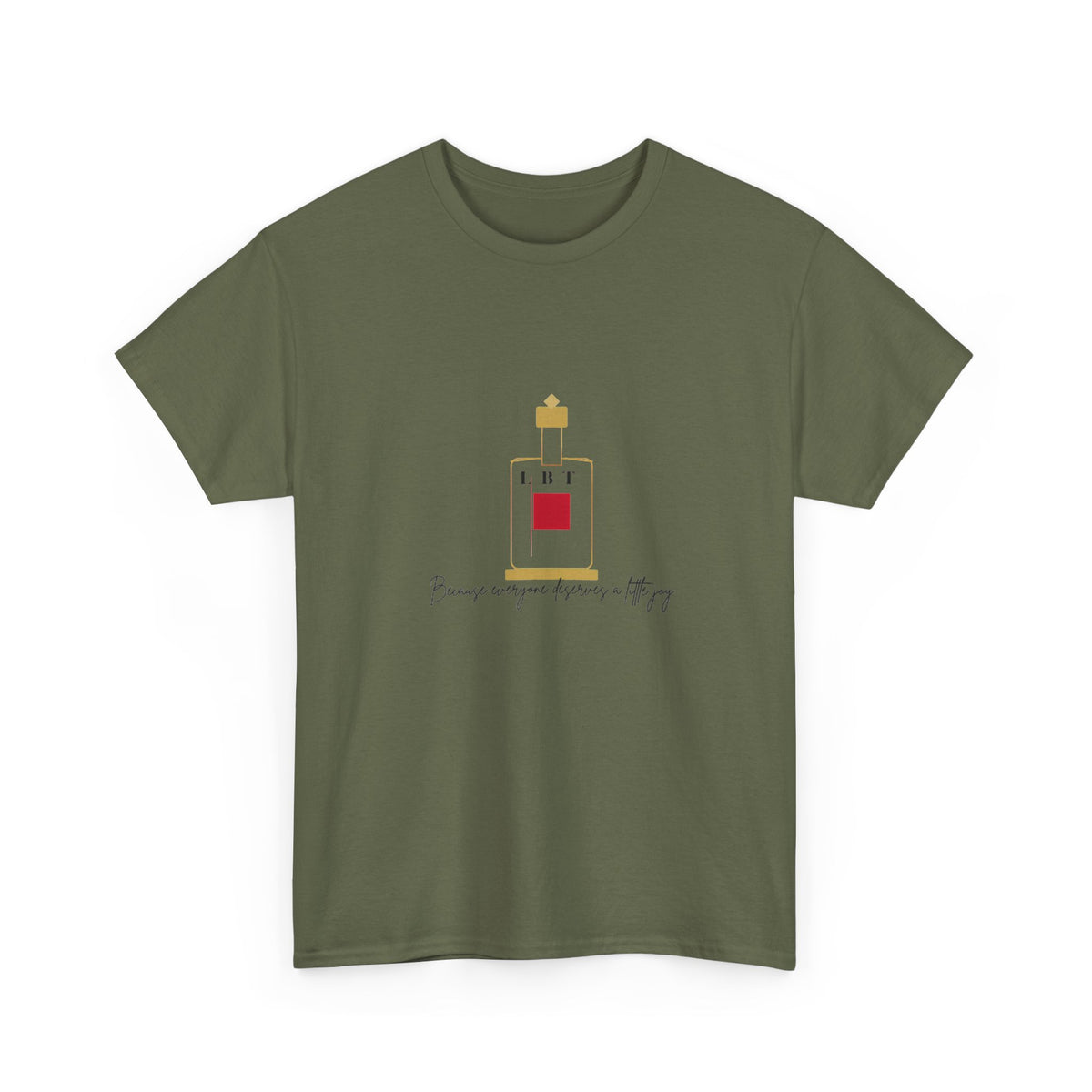 T-Shirt — LBT Perfume Bottle Graphic Tee with "Become someone everyone's #1" Script