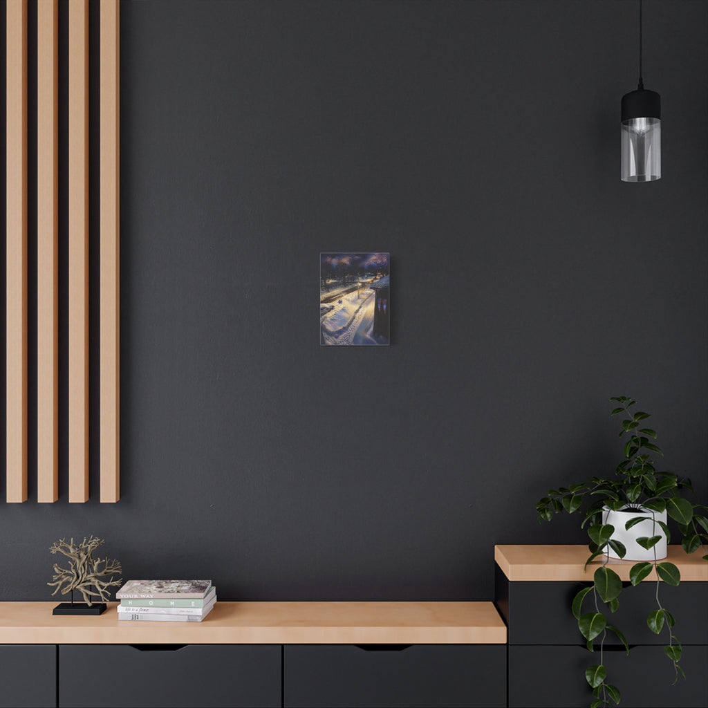 Twilight Across the Way – Urban Landscape Stretched Canvas Wall Art