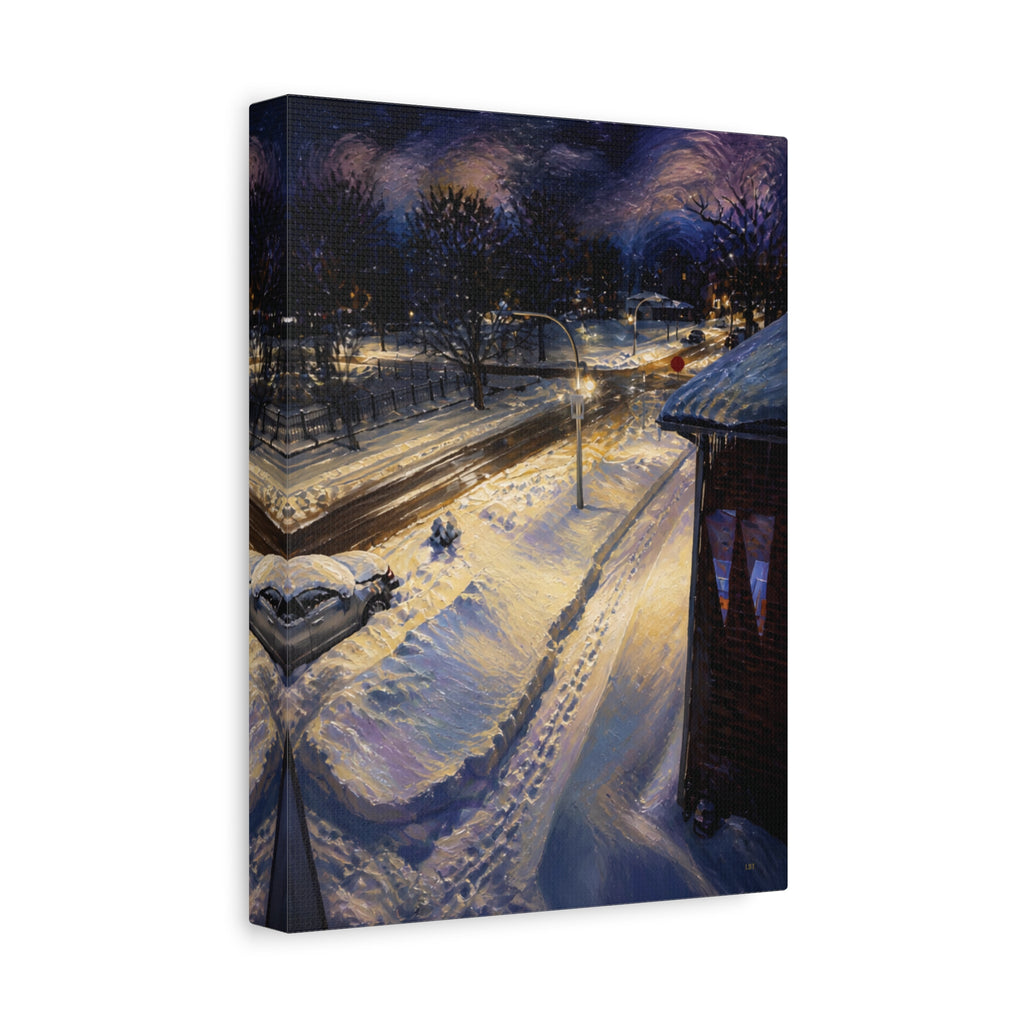 Twilight Across the Way – Urban Landscape Stretched Canvas Wall Art
