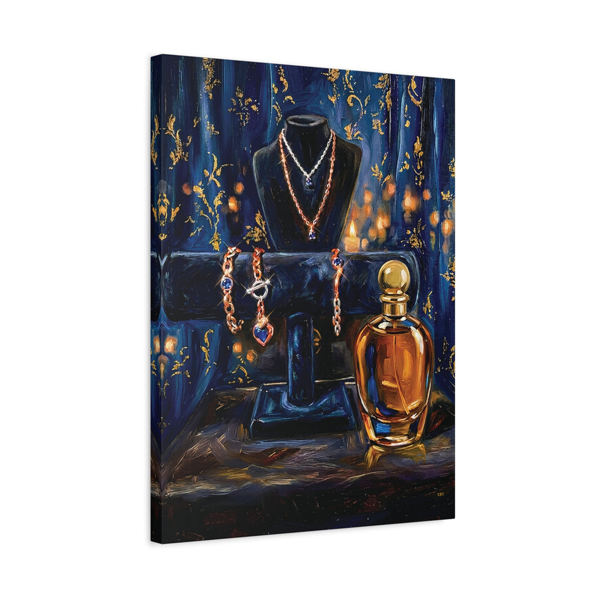Gilded Adornment – Jewelry and Perfume Still Life Stretched Canvas Wall Art