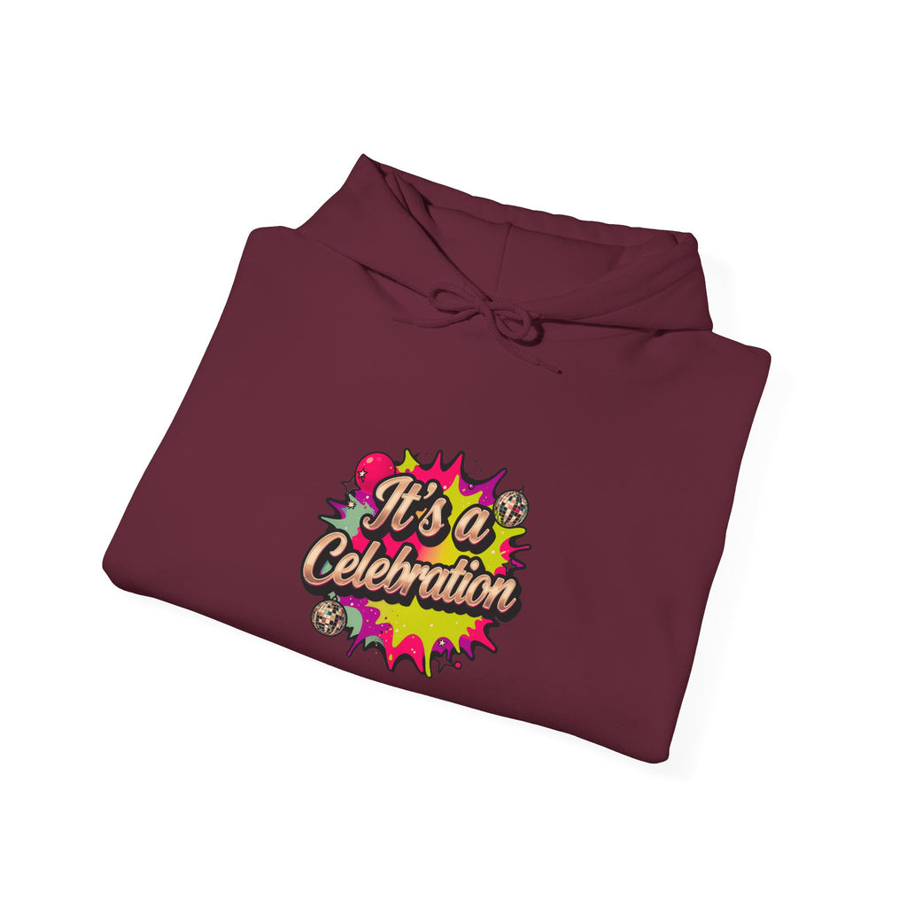 Celebration Graphic Hoodie — "It's a Celebration" Colorful Pop Art Pullover