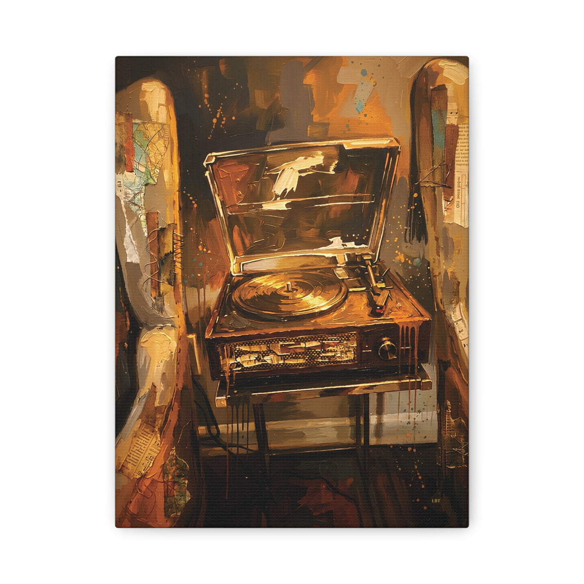 Soulful Spin – Vintage Record Player Stretched Canvas Wall Art