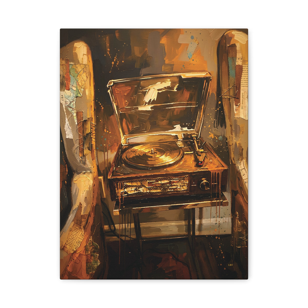 Soulful Spin – Vintage Record Player Stretched Canvas Wall Art
