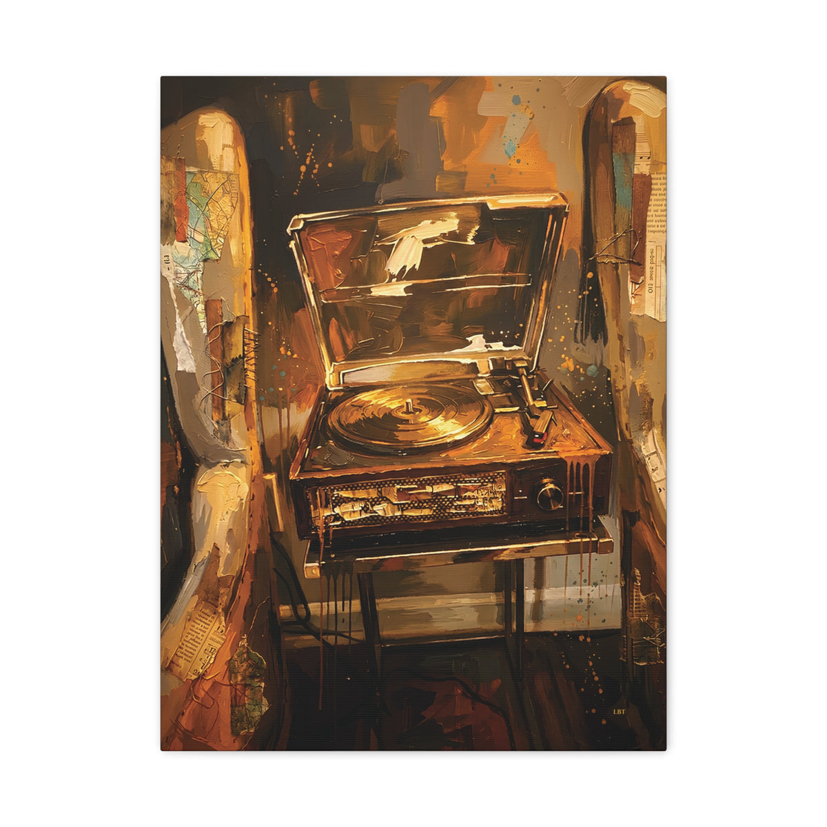 Soulful Spin – Vintage Record Player Stretched Canvas Wall Art