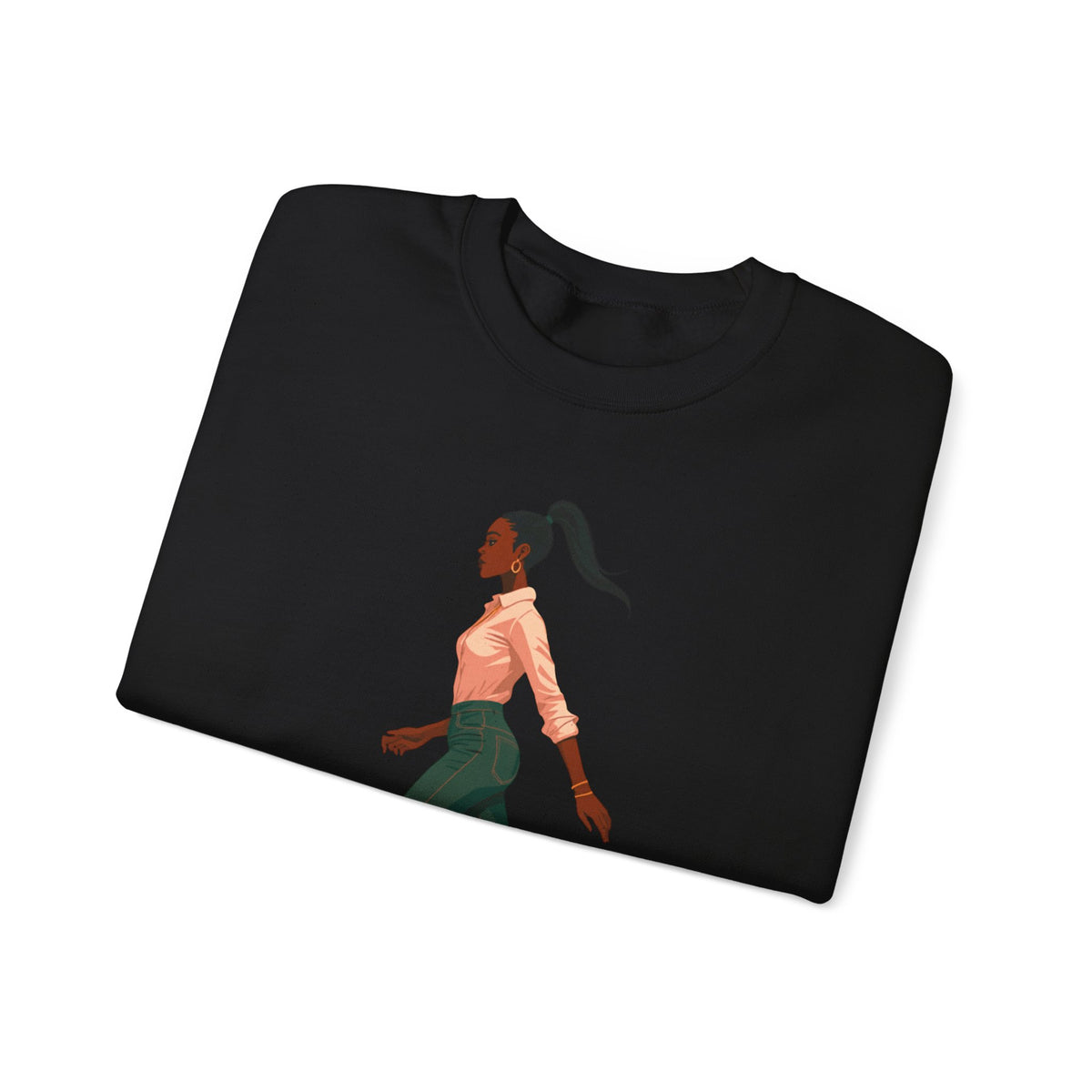 Crewneck Sweatshirt — Chic Walking Woman Graphic, Casual Everyday Pullover