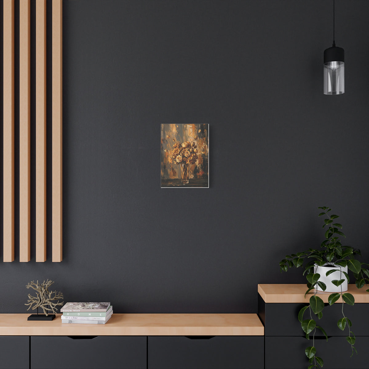 Amber Stillness – Dried Floral Stretched Canvas Wall Art