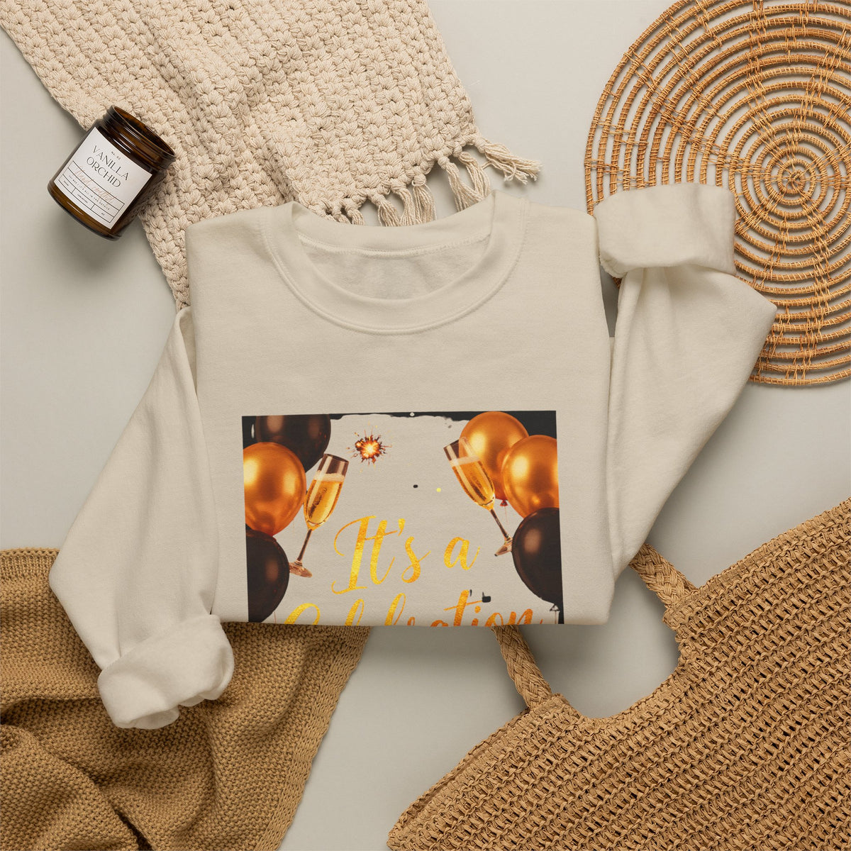 Crewneck Sweatshirt — "It's a Celebration" Champagne & Balloons Party Design