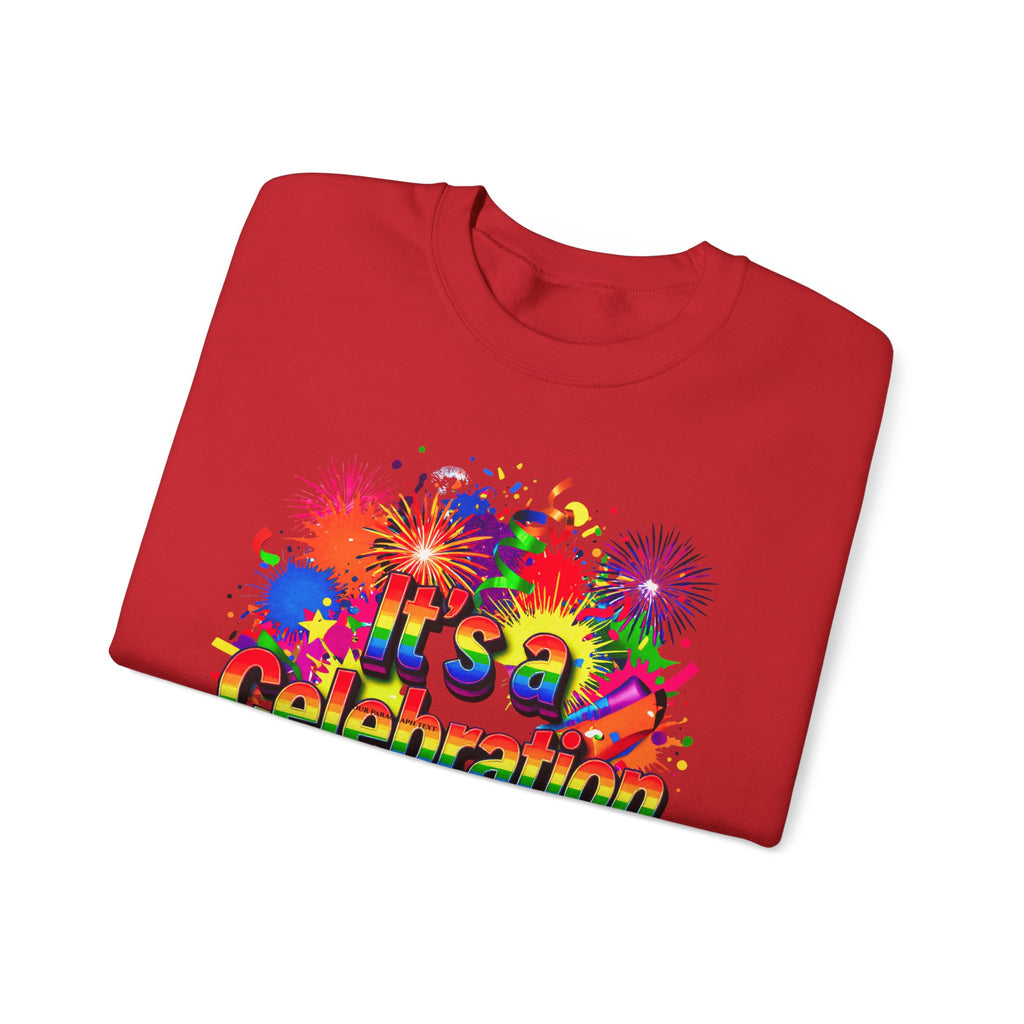 Celebration Crewneck Sweatshirt — "It's a Celebration" Colorful Party Graphic