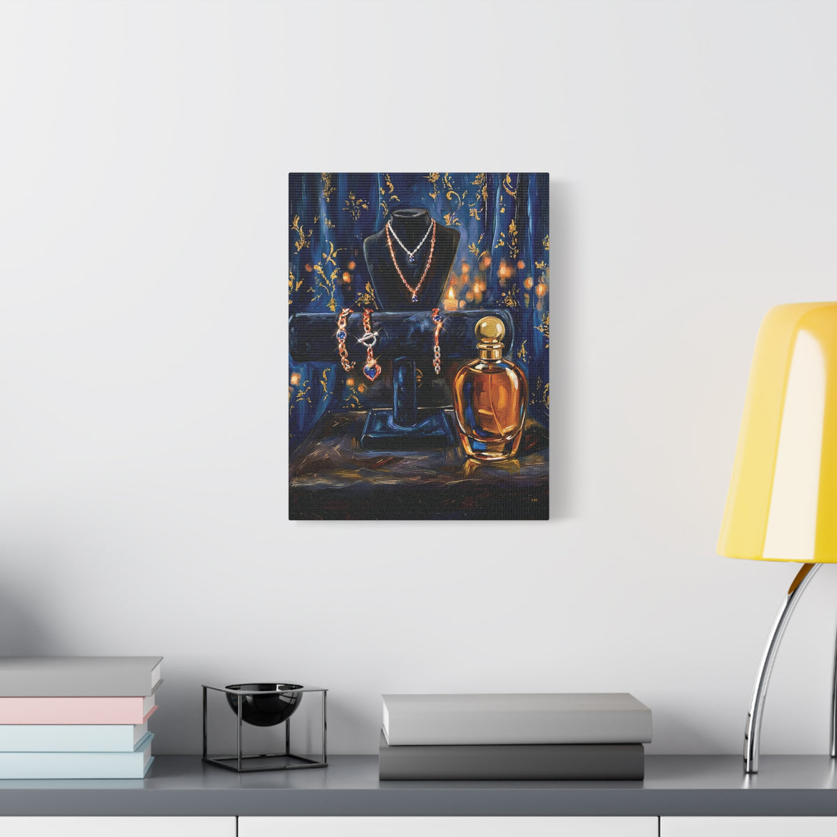 Gilded Adornment – Jewelry and Perfume Still Life Stretched Canvas Wall Art