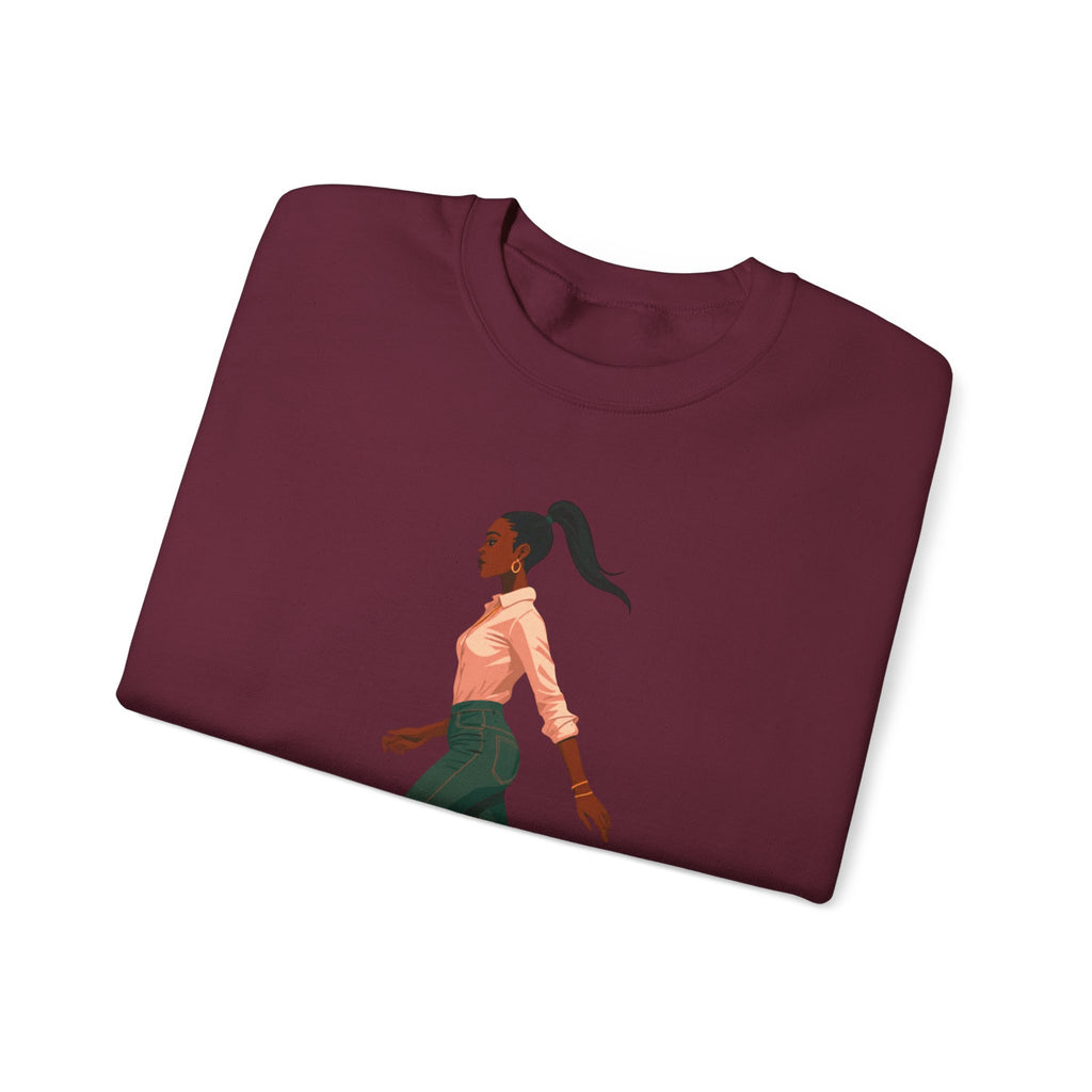 Crewneck Sweatshirt — Chic Walking Woman Graphic, Casual Everyday Pullover