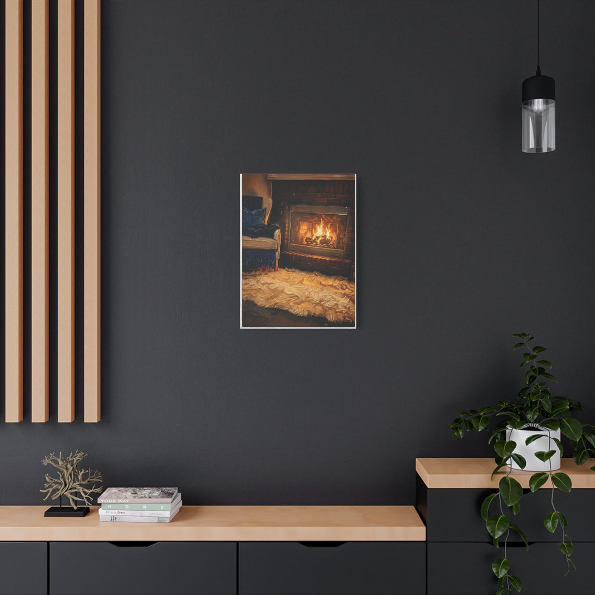 Cozy Hearth – Fireside Interior Stretched Canvas Wall Art