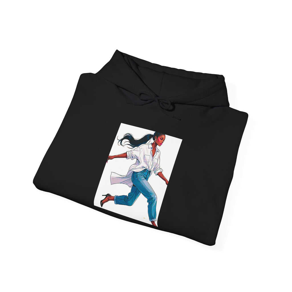 Running Woman Graphic Hoodie — Athletic Illustration Sweatshirt