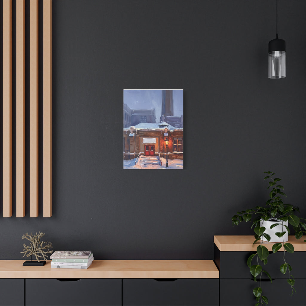 Winter Welcome – Red Door Architectural Stretched Canvas Wall Art