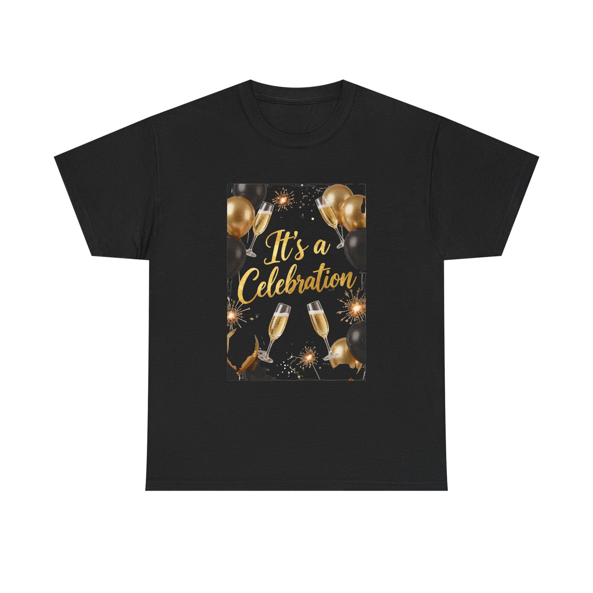 Celebration Party T-Shirt — "It's a Celebration" Gold & Black Balloons
