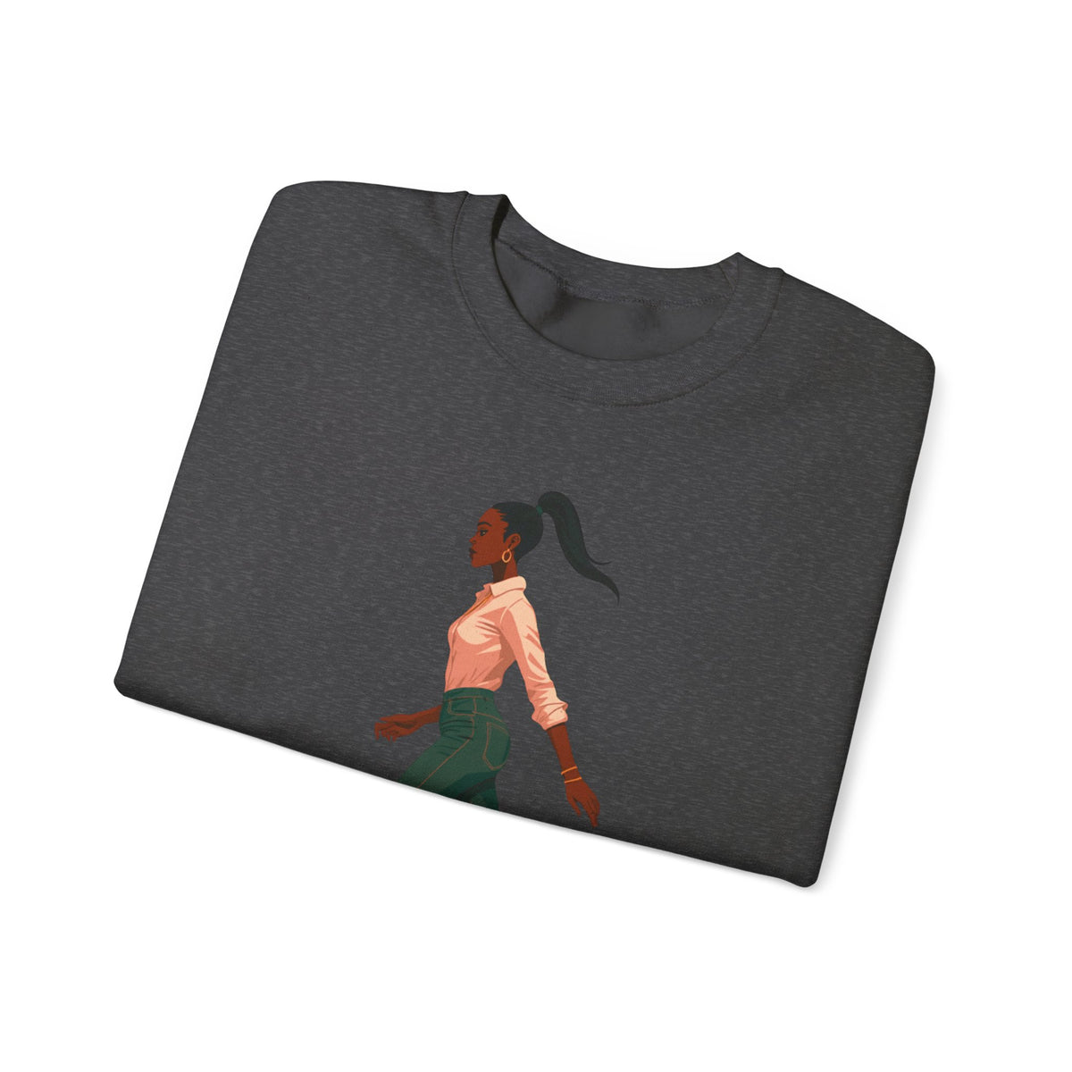 Crewneck Sweatshirt — Chic Walking Woman Graphic, Casual Everyday Pullover