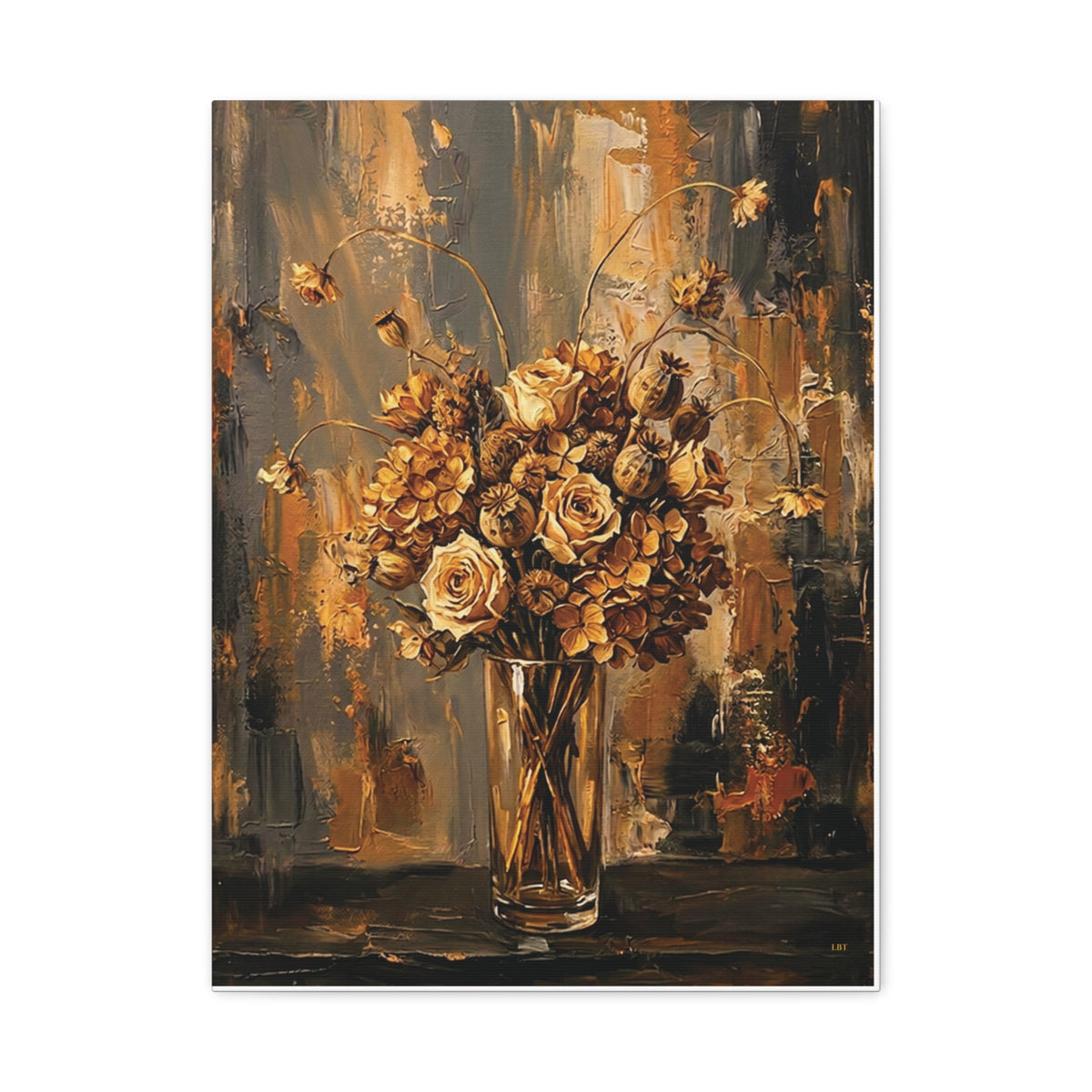 Amber Stillness – Dried Floral Stretched Canvas Wall Art
