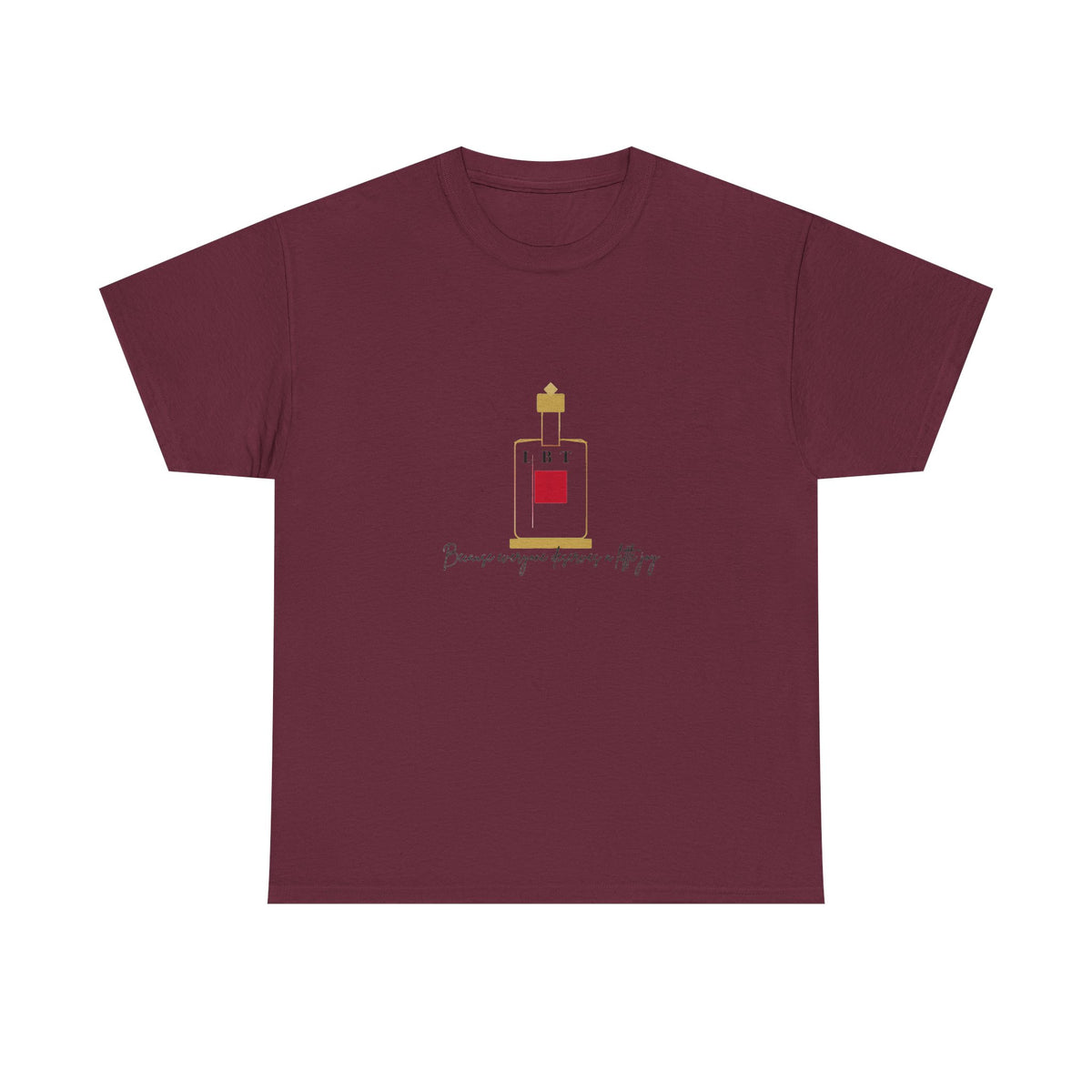 T-Shirt — LBT Perfume Bottle Graphic Tee with "Become someone everyone's #1" Script