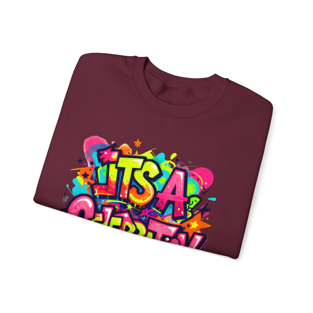 Crewneck Sweatshirt — Colorful "It's A Celebration" Graffiti Design