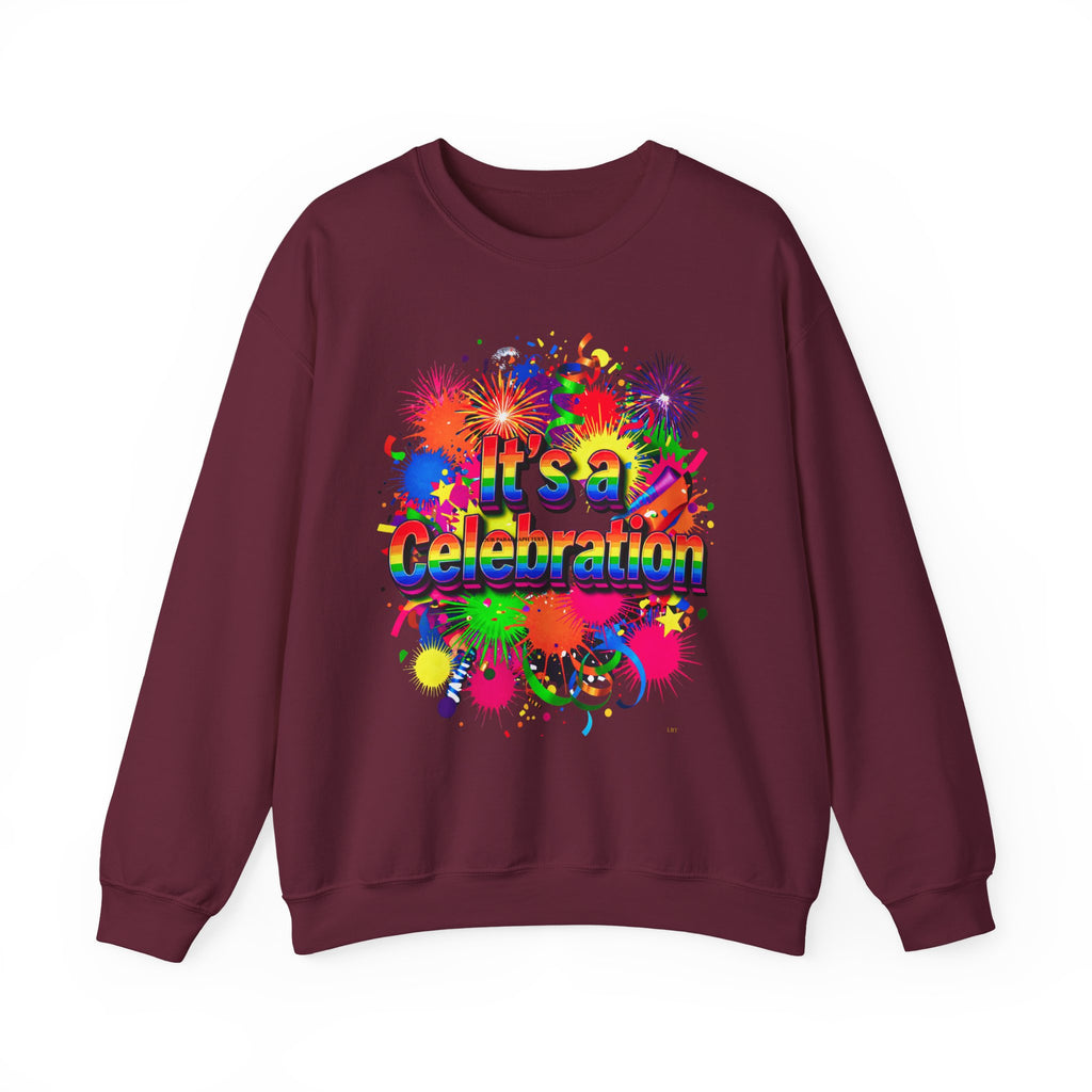 Celebration Crewneck Sweatshirt — "It's a Celebration" Colorful Party Graphic