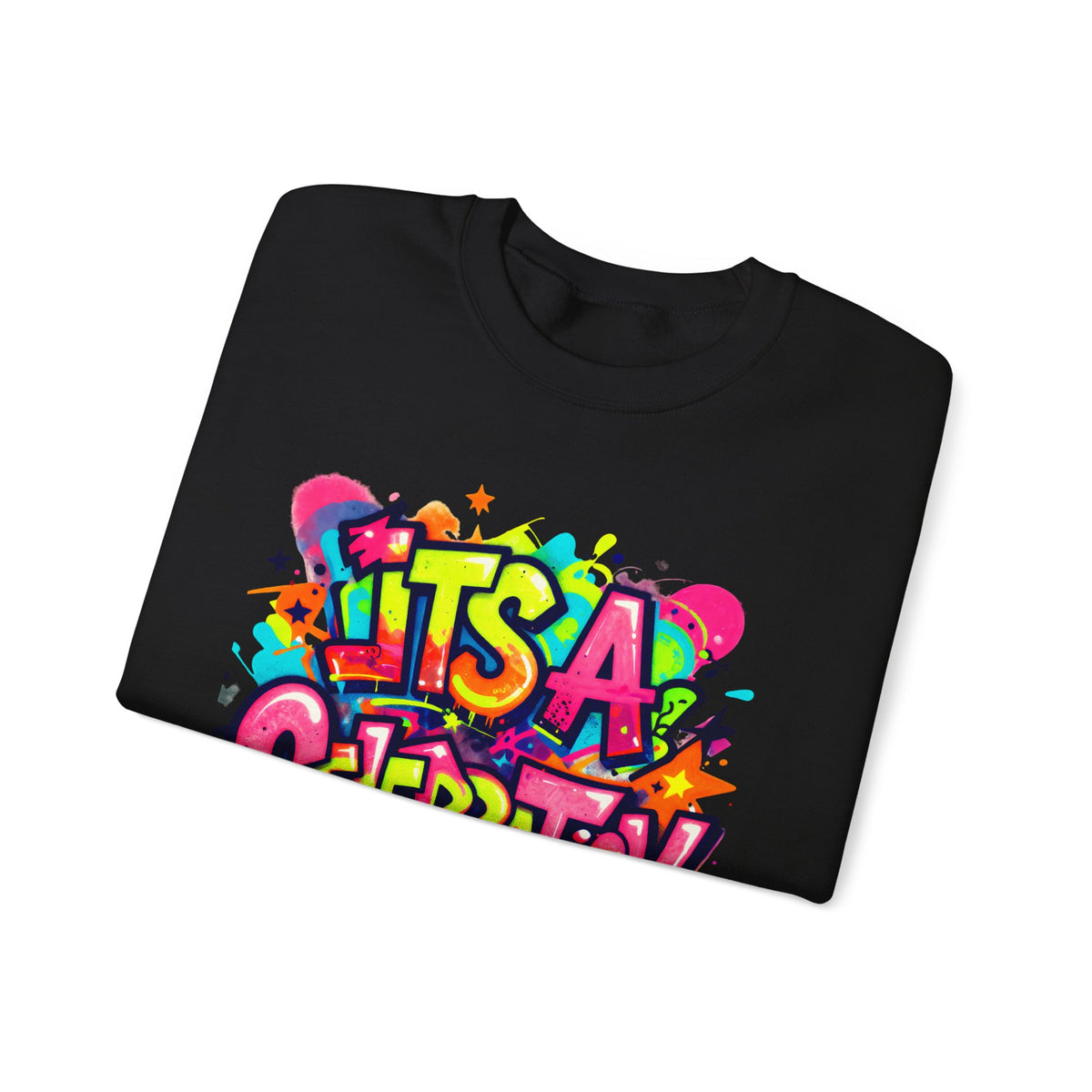 Crewneck Sweatshirt — Colorful "It's A Celebration" Graffiti Design
