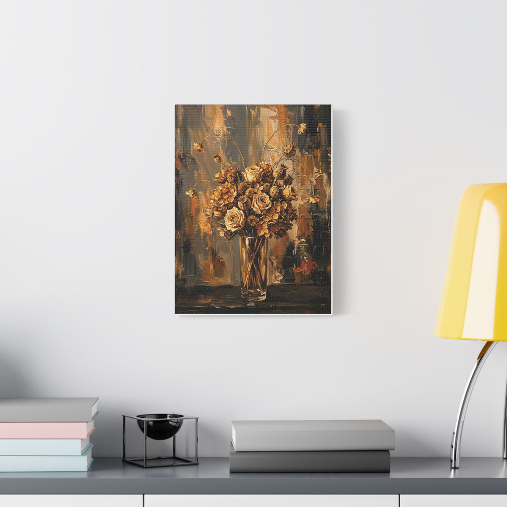 Amber Stillness – Dried Floral Stretched Canvas Wall Art
