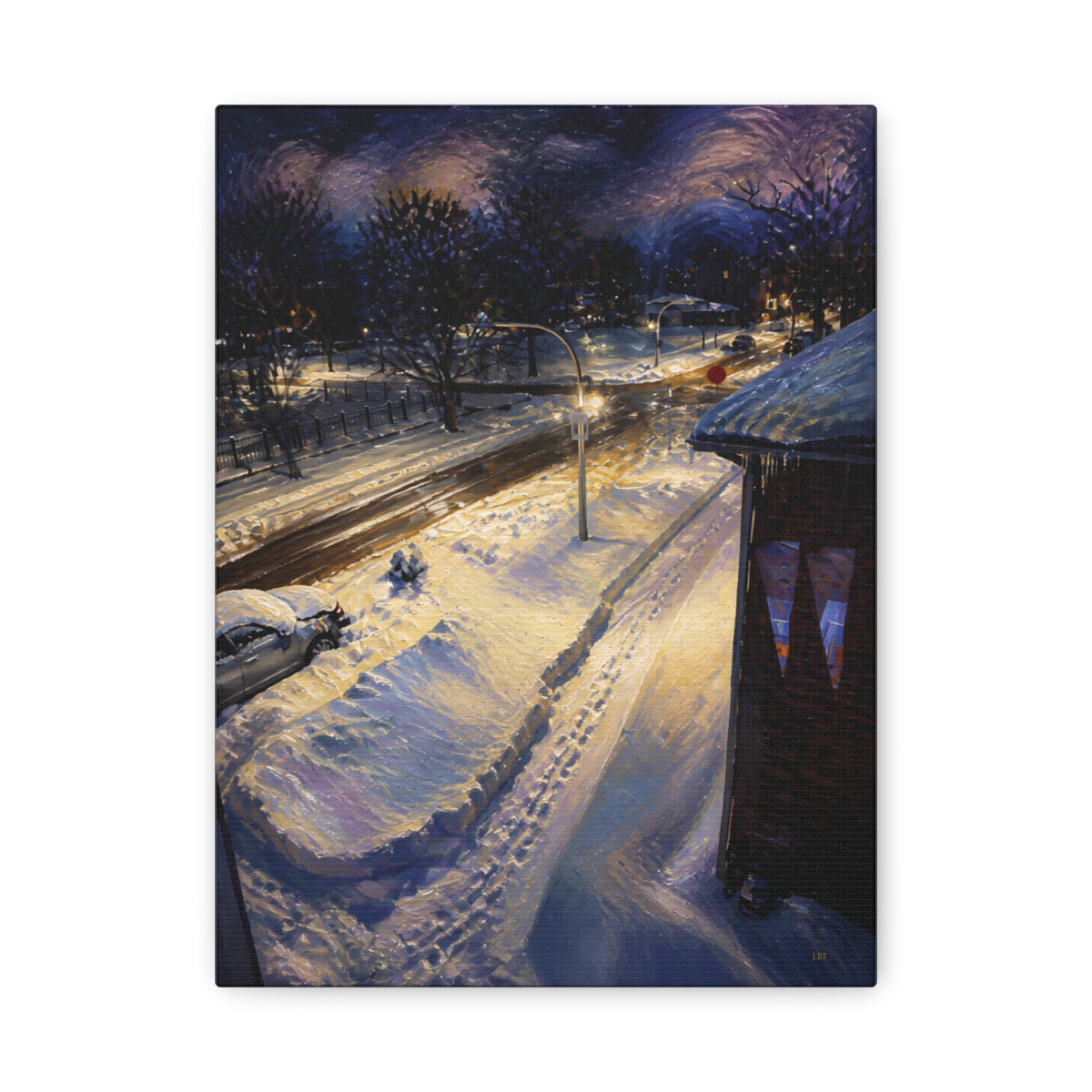 Twilight Across the Way – Urban Landscape Stretched Canvas Wall Art