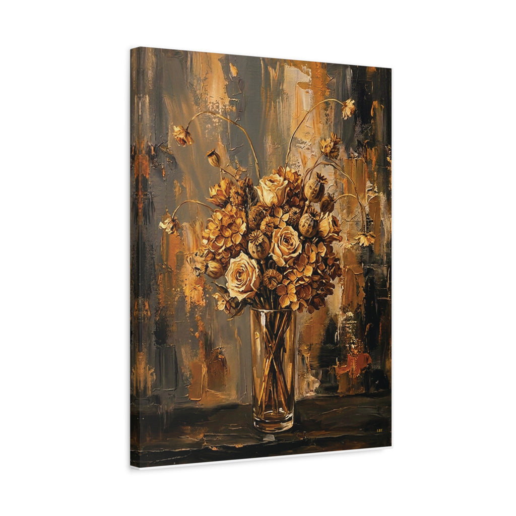 Amber Stillness – Dried Floral Stretched Canvas Wall Art