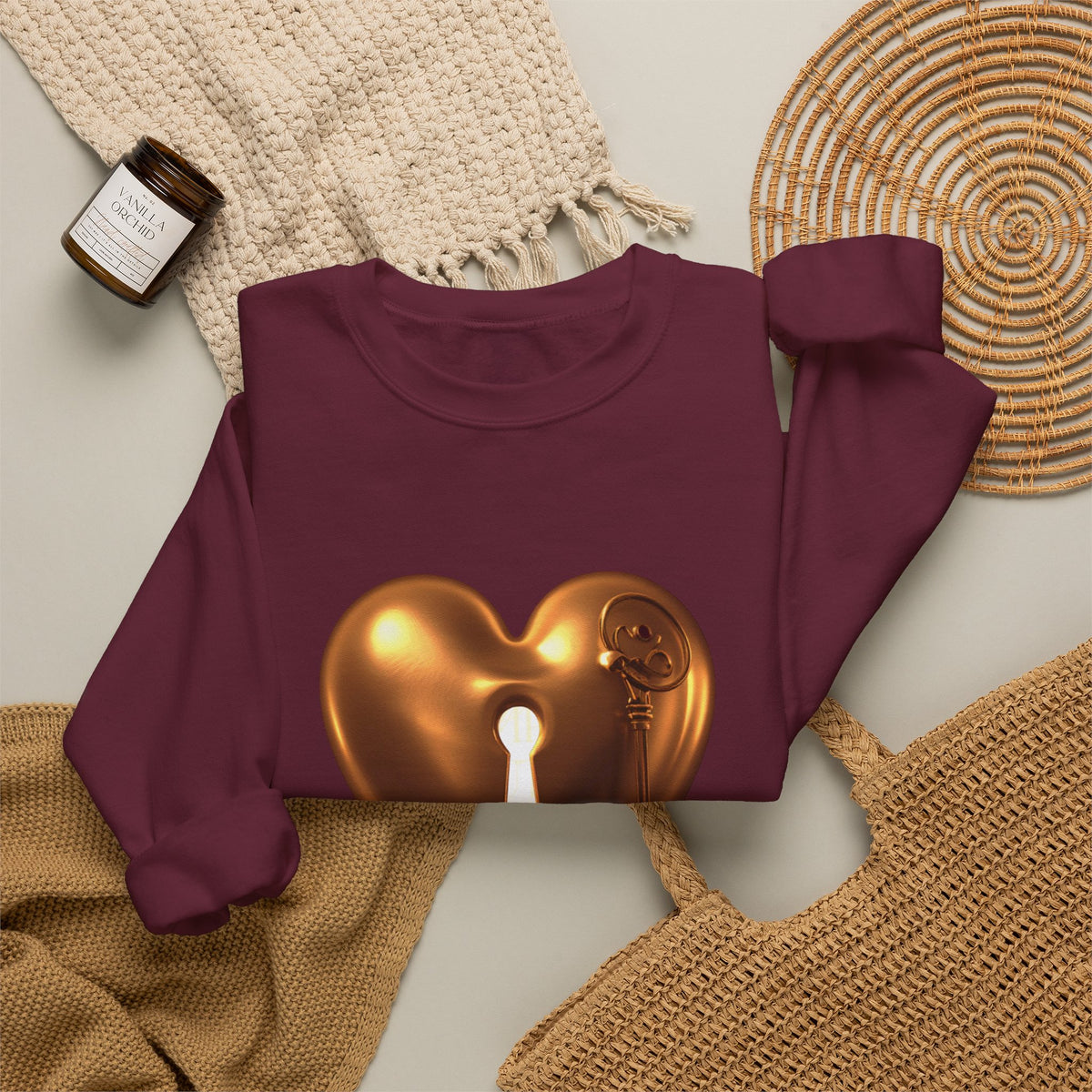 Heart Keyhole Sweatshirt — "Unlock What Matters" Cozy Crewneck