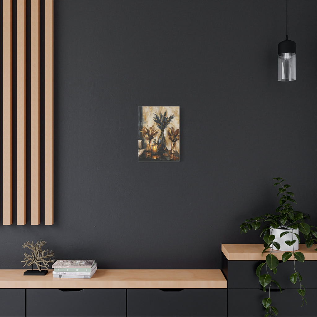 Blue and Amber Harmony – Pampas Still Life Stretched Canvas Wall Art
