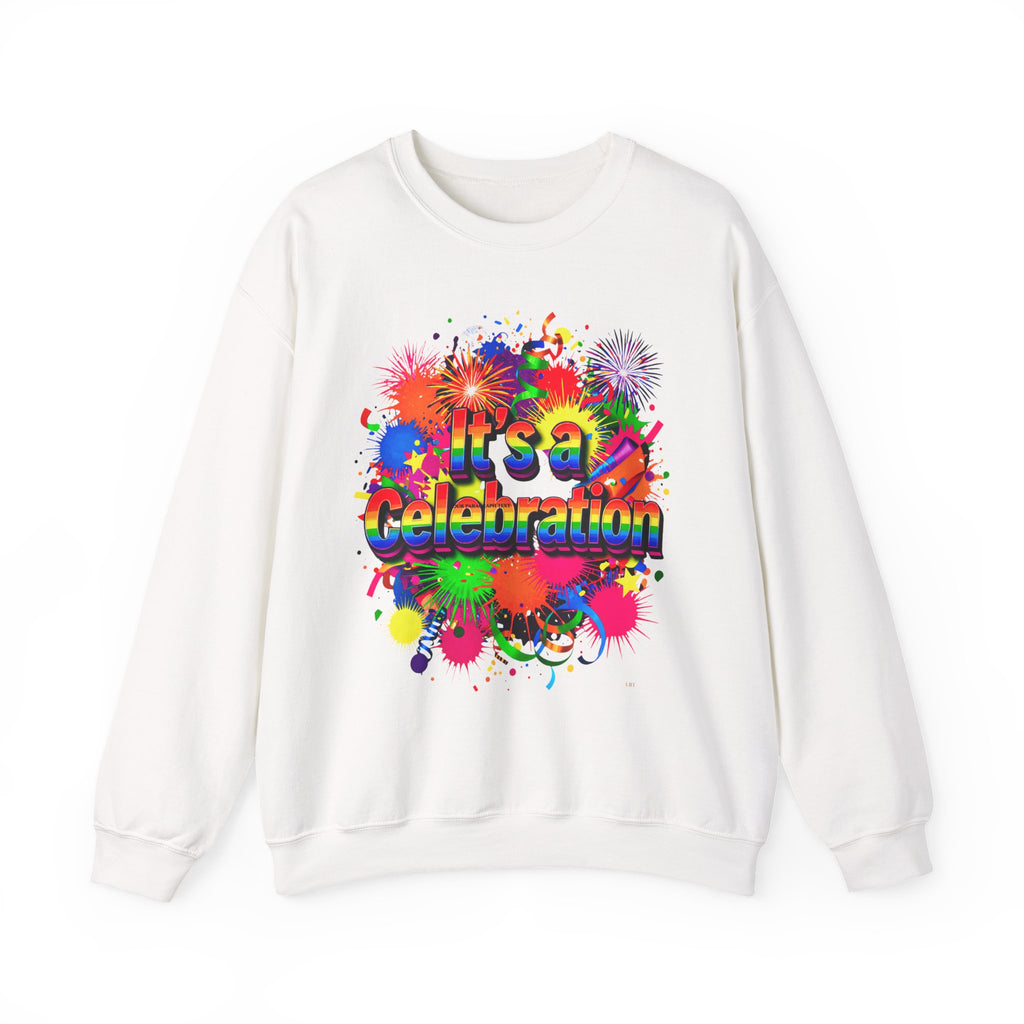 Celebration Crewneck Sweatshirt — "It's a Celebration" Colorful Party Graphic