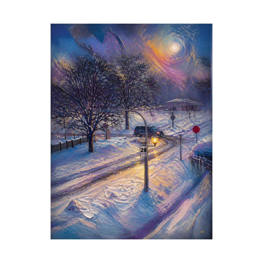 Moonlit Crossing – Snowy Street Wall Art Poster
