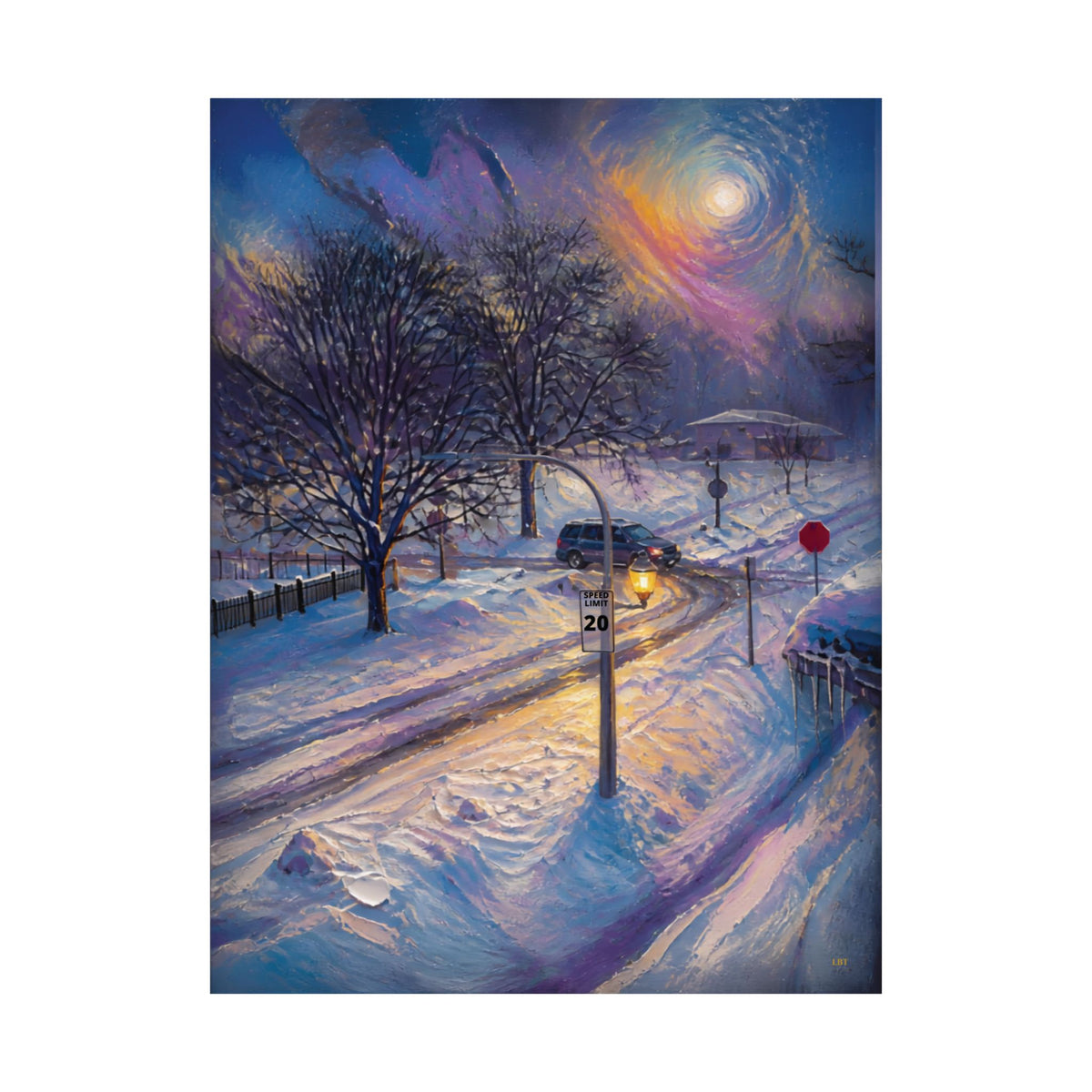 Moonlit Crossing – Snowy Street Wall Art Poster