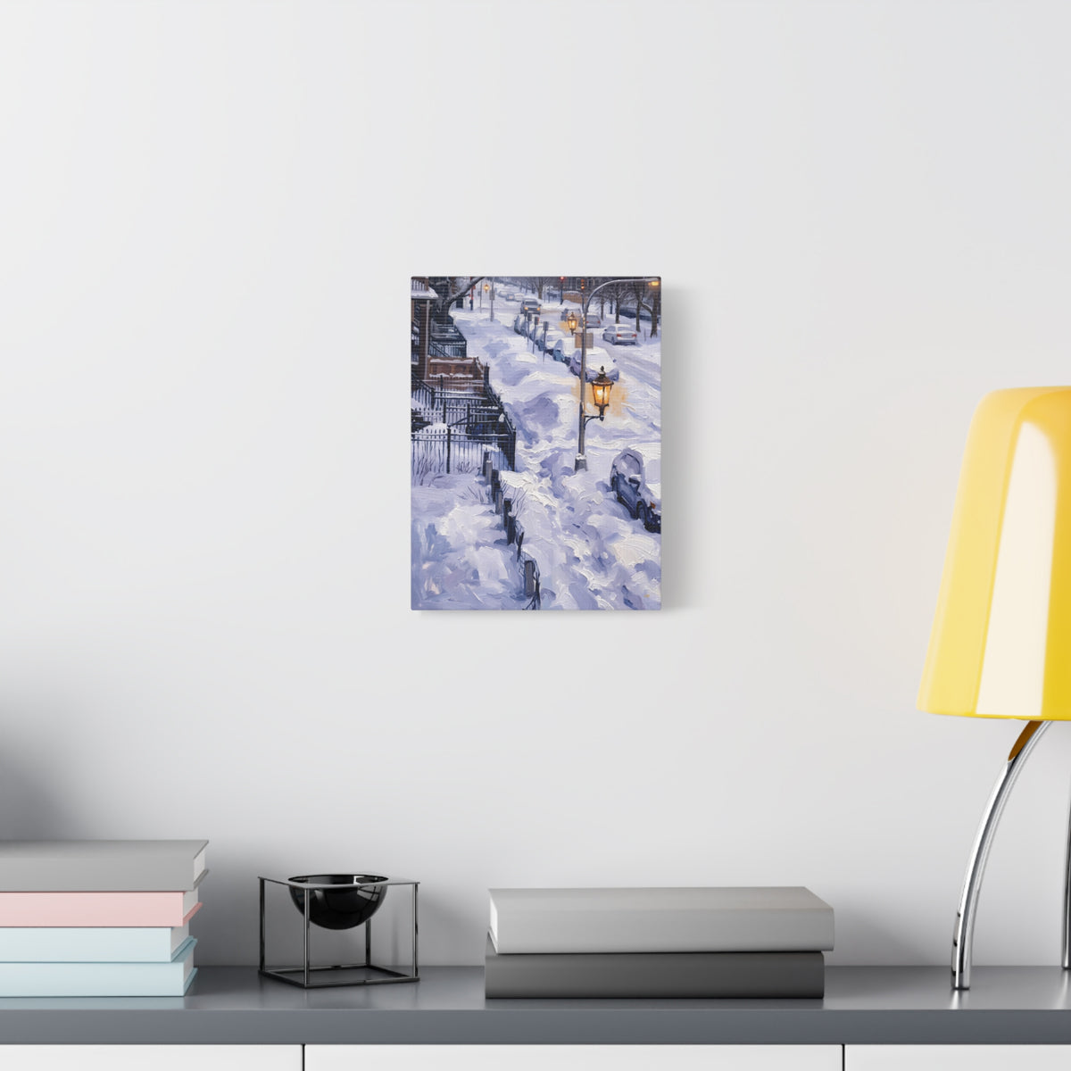 Winter Passage – Snowy Street Stretched Canvas Wall Art