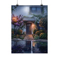 Lantern in the Rain – Misty House Wall Art Poster